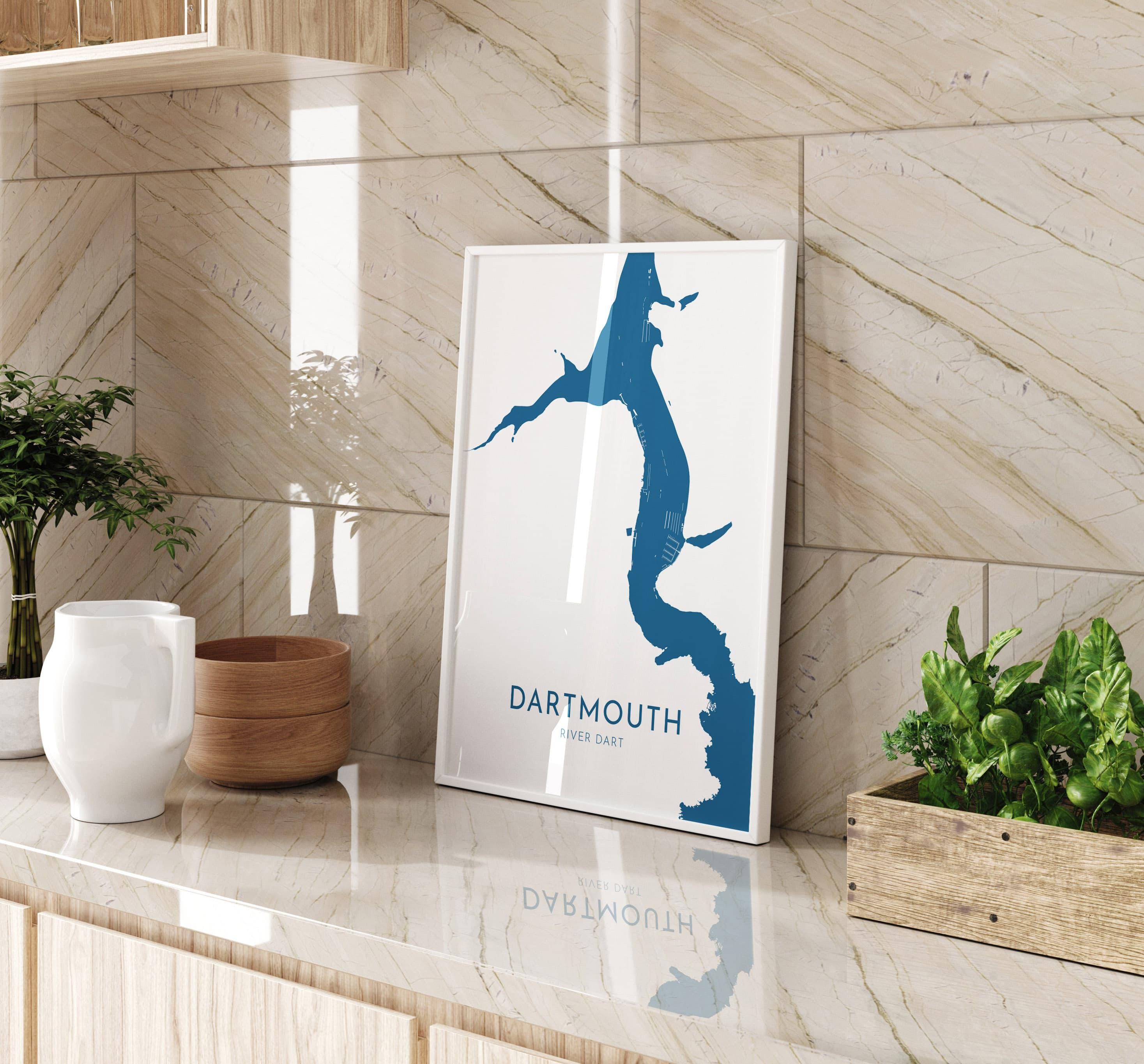 Dartmouth Map Print - River Dart Map, Devon Art, Dartmouth Travel Print, Devon Poster, Dartmouth Devon Print, UK