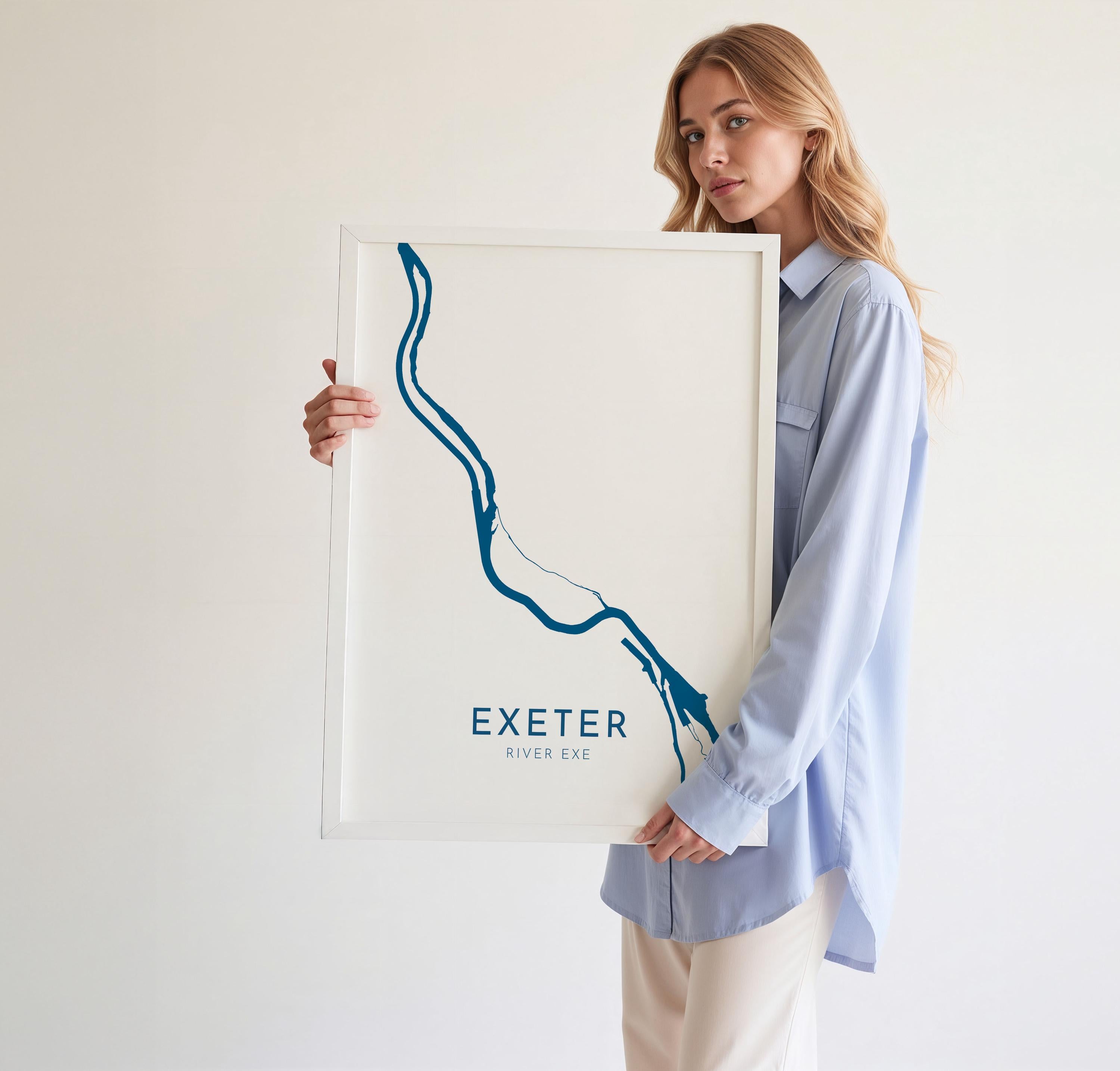 Exeter Map Art - River Exe Map, Devon Art, Exeter Travel Print, Nautical Décor, City Map Art, UK Cities