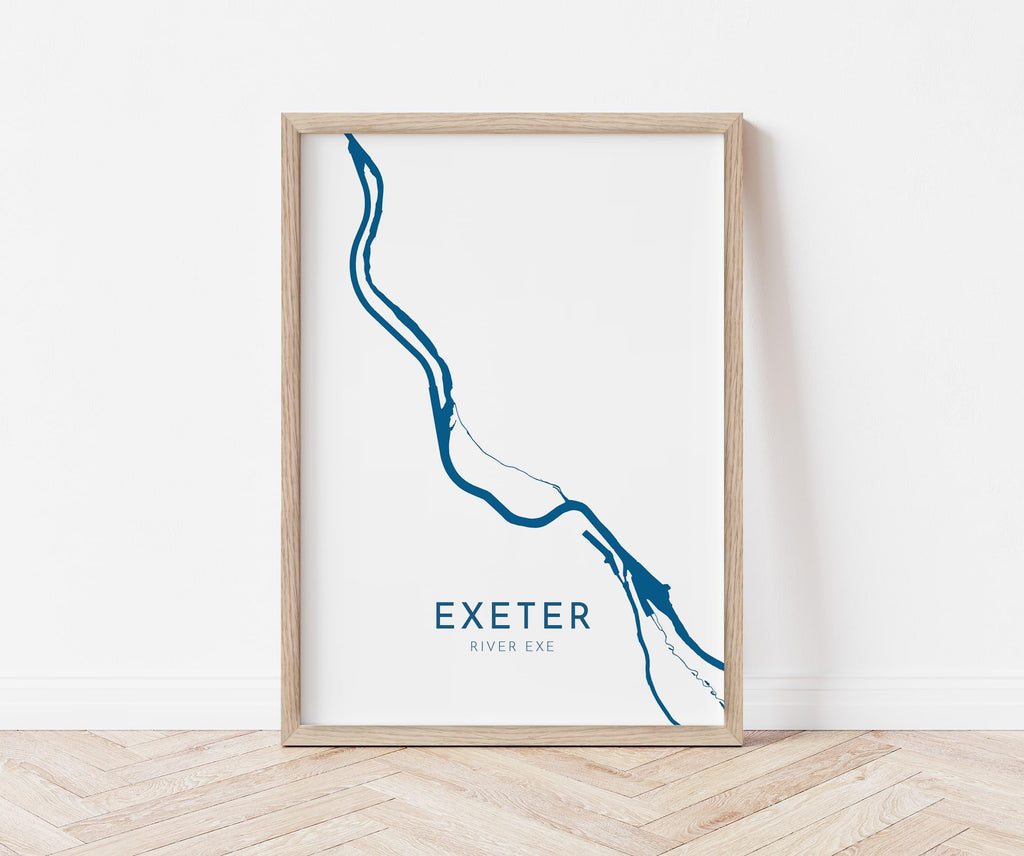 Exeter Map Art - River Exe Map, Devon Art, Exeter Travel Print, Nautical Décor, City Map Art, UK Cities