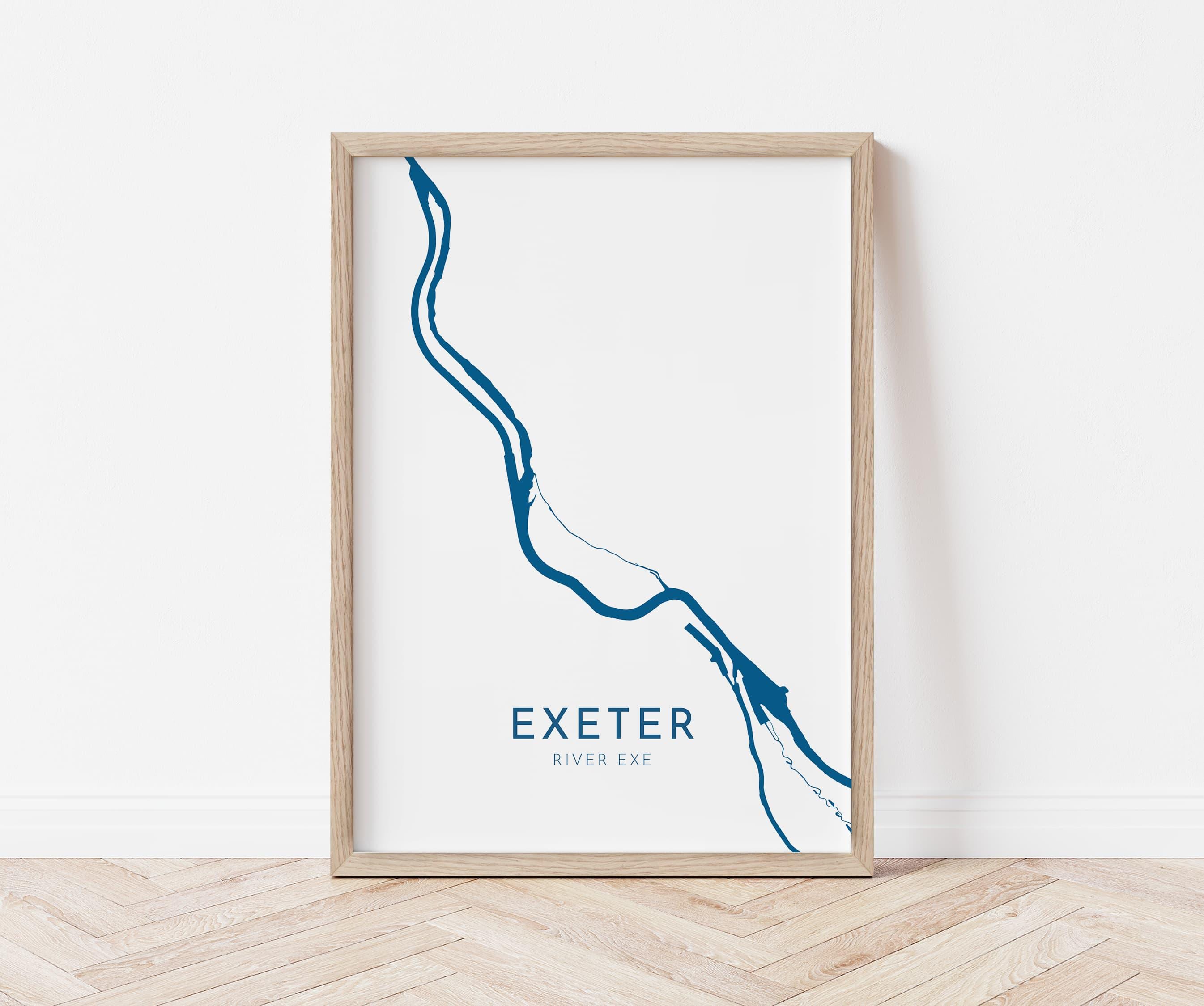 Exeter Map Art - River Exe Map, Devon Art, Exeter Travel Print, Nautical Décor, City Map Art, UK Cities