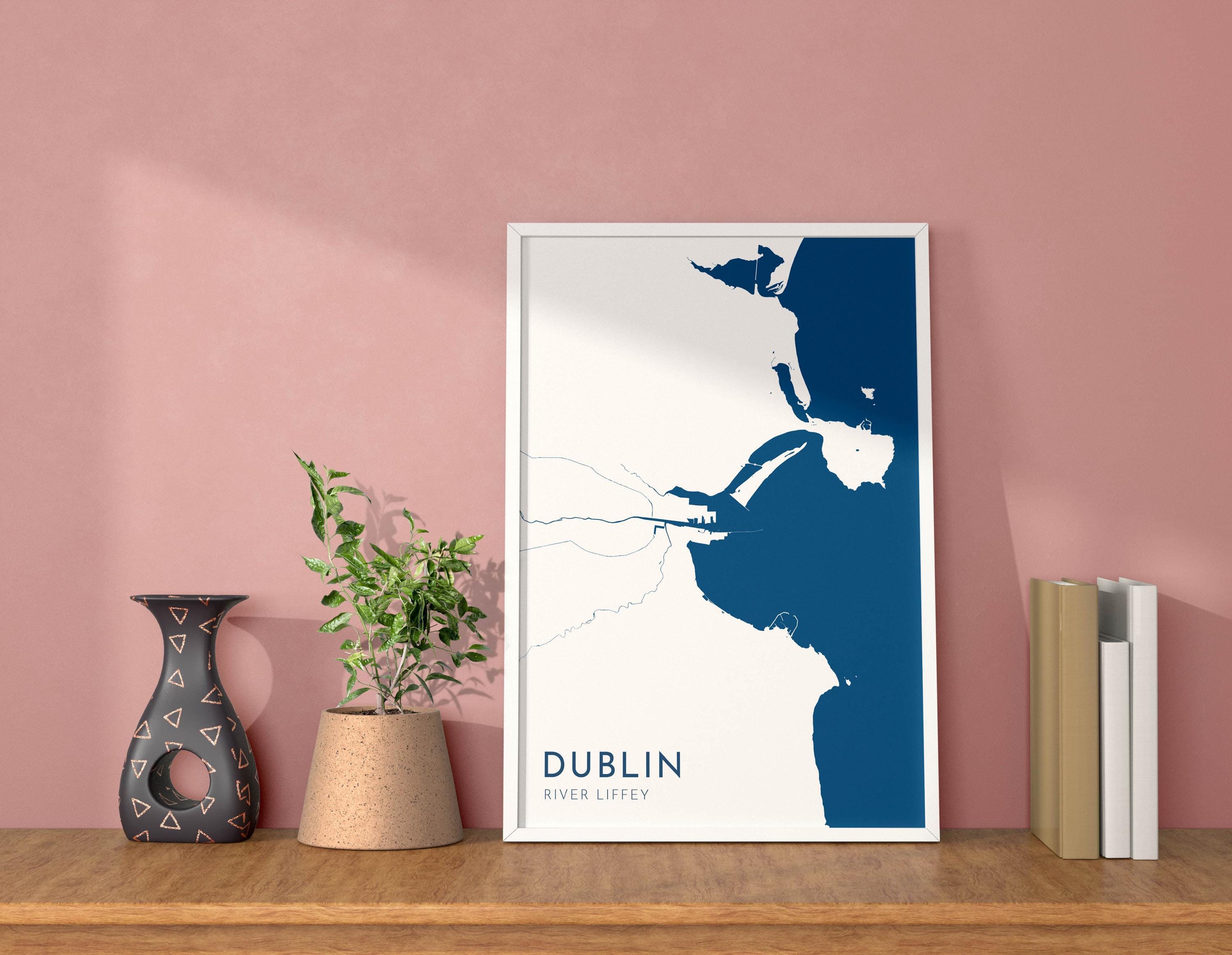 Dublin Map Art - Dublin River Liffey Map Art, Ireland Art Print, Ireland Wall Art, Dublin Travel Print, Ireland Map, Dublin City Map Poster