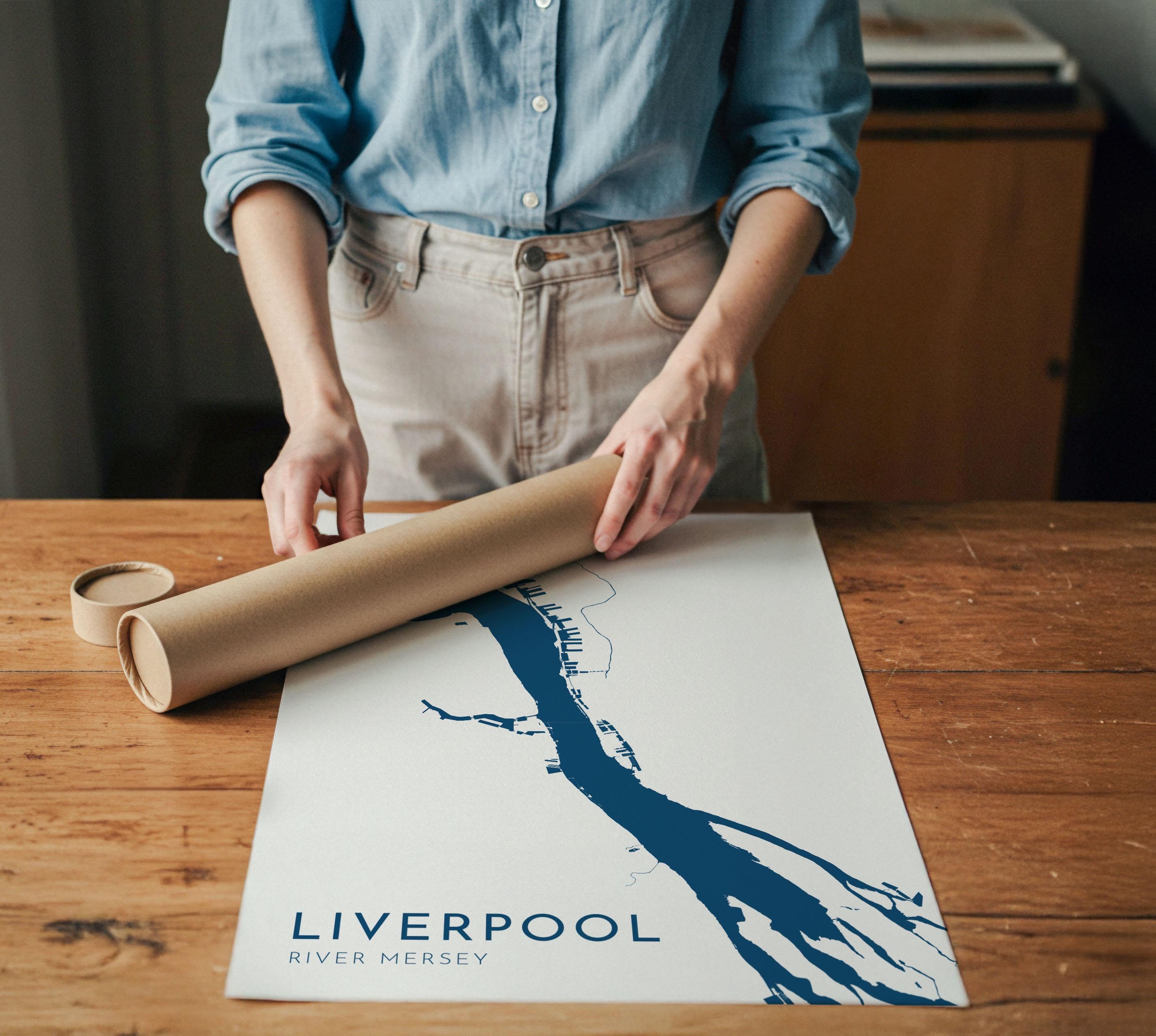 Liverpool Map Art - River Mersey Map, Liverpool Art, Liverpool Travel Print, Nautical Décor, City Map Art, UK Cities