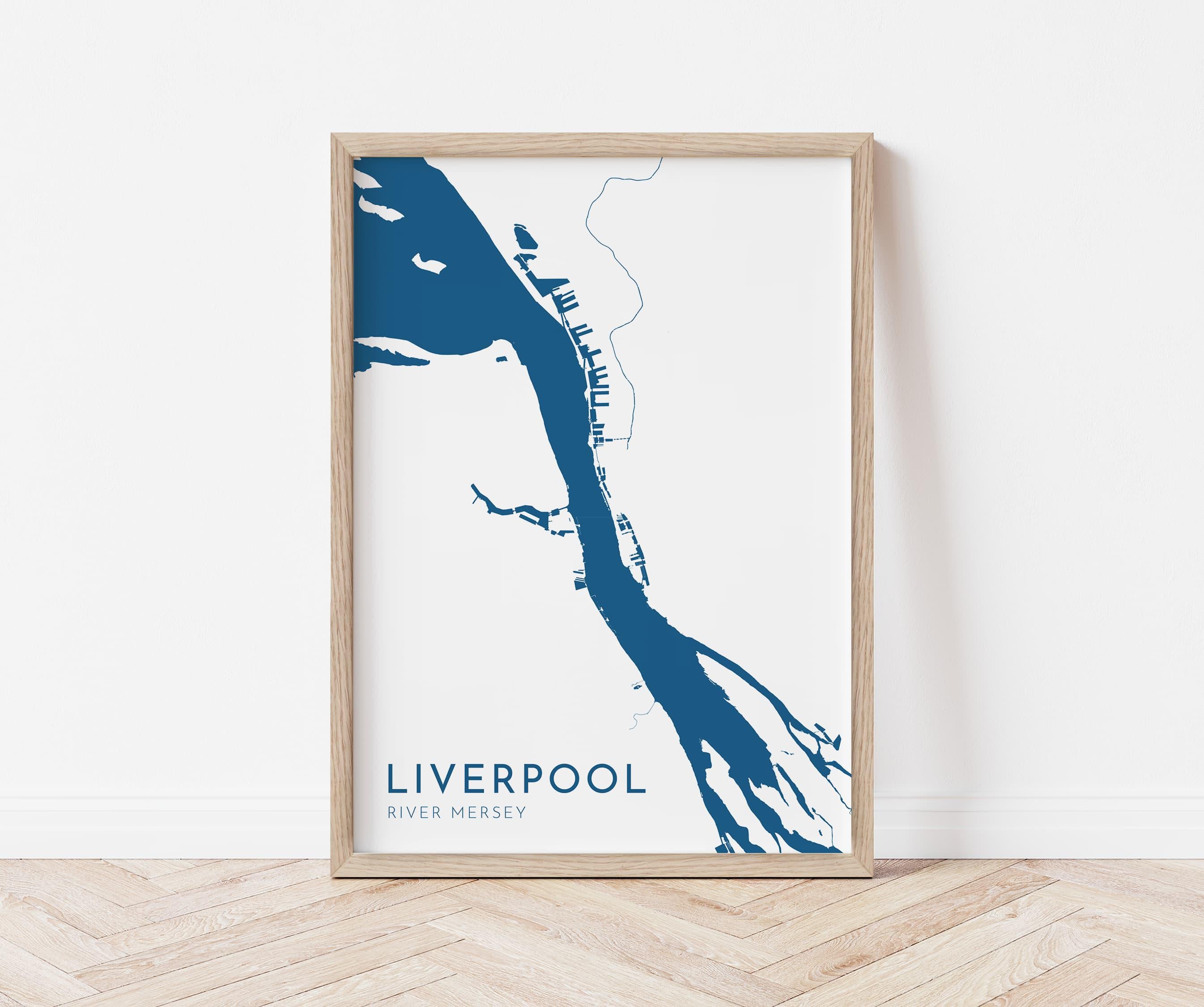 Liverpool Map Art - River Mersey Map, Liverpool Art, Liverpool Travel Print, Nautical Décor, City Map Art, UK Cities