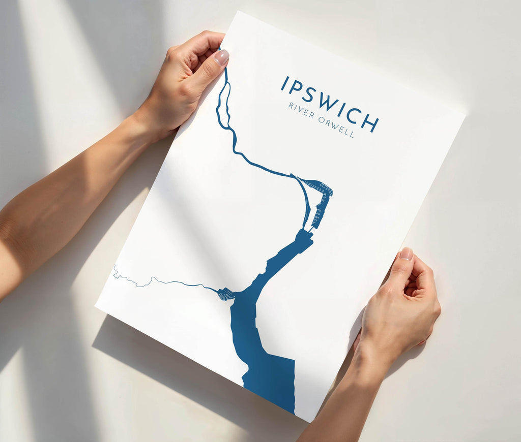 Ipswich Map Art - Suffolk Map Art, Ipswich UK Art, River Orwell Map, Suffolk Travel Print, Nautical Décor