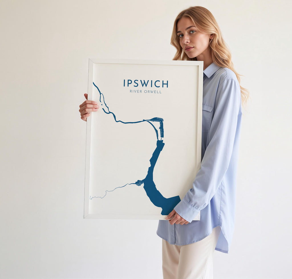Ipswich Map Art - Suffolk Map Art, Ipswich UK Art, River Orwell Map, Suffolk Travel Print, Nautical Décor