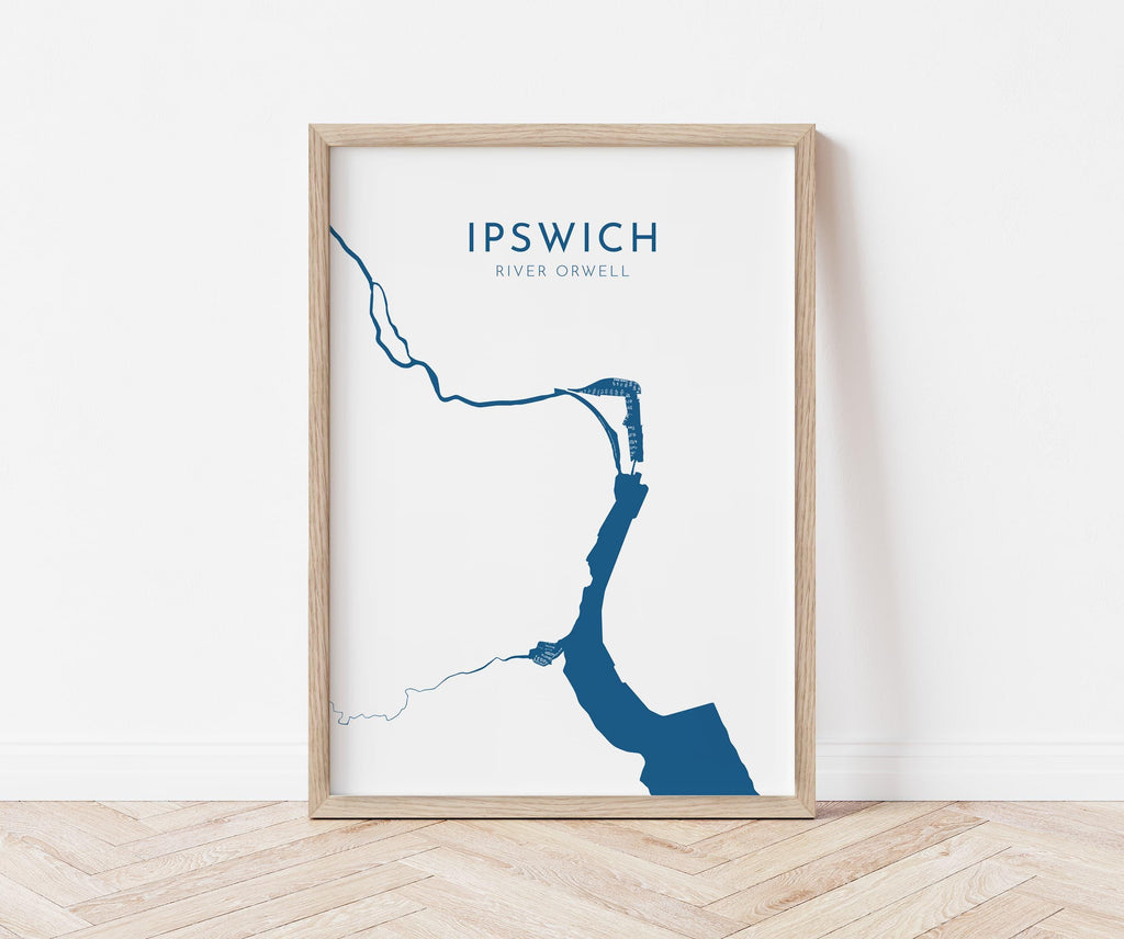 Ipswich Map Art - Suffolk Map Art, Ipswich UK Art, River Orwell Map, Suffolk Travel Print, Nautical Décor