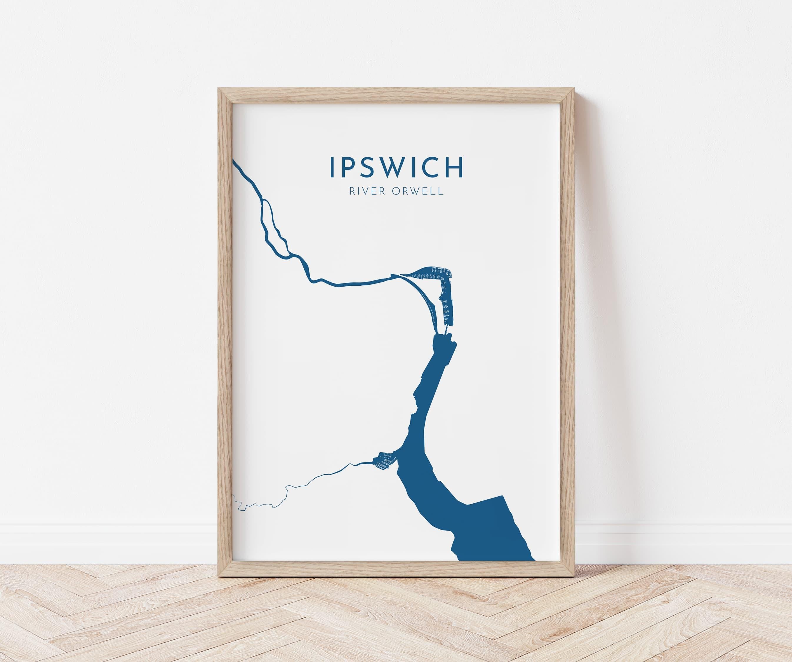 Ipswich Map Art - Suffolk Map Art, Ipswich UK Art, River Orwell Map, Suffolk Travel Print, Nautical Décor