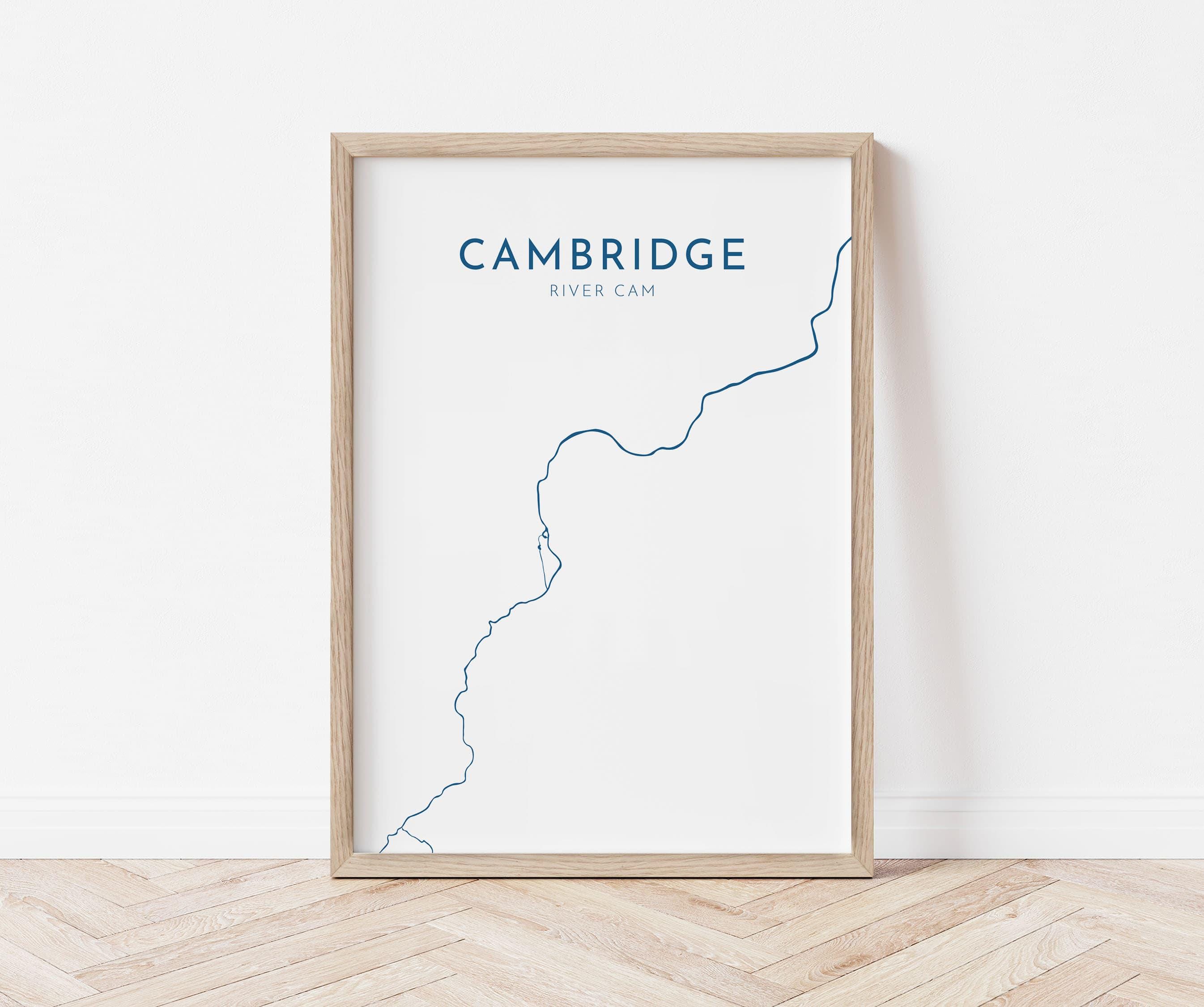 Cambridge Map Art - Cambridge UK Art Print, River Cam, Cambridge Map, Cambridge Travel Print, Cambridge Poster, UK City Map, UK Cities