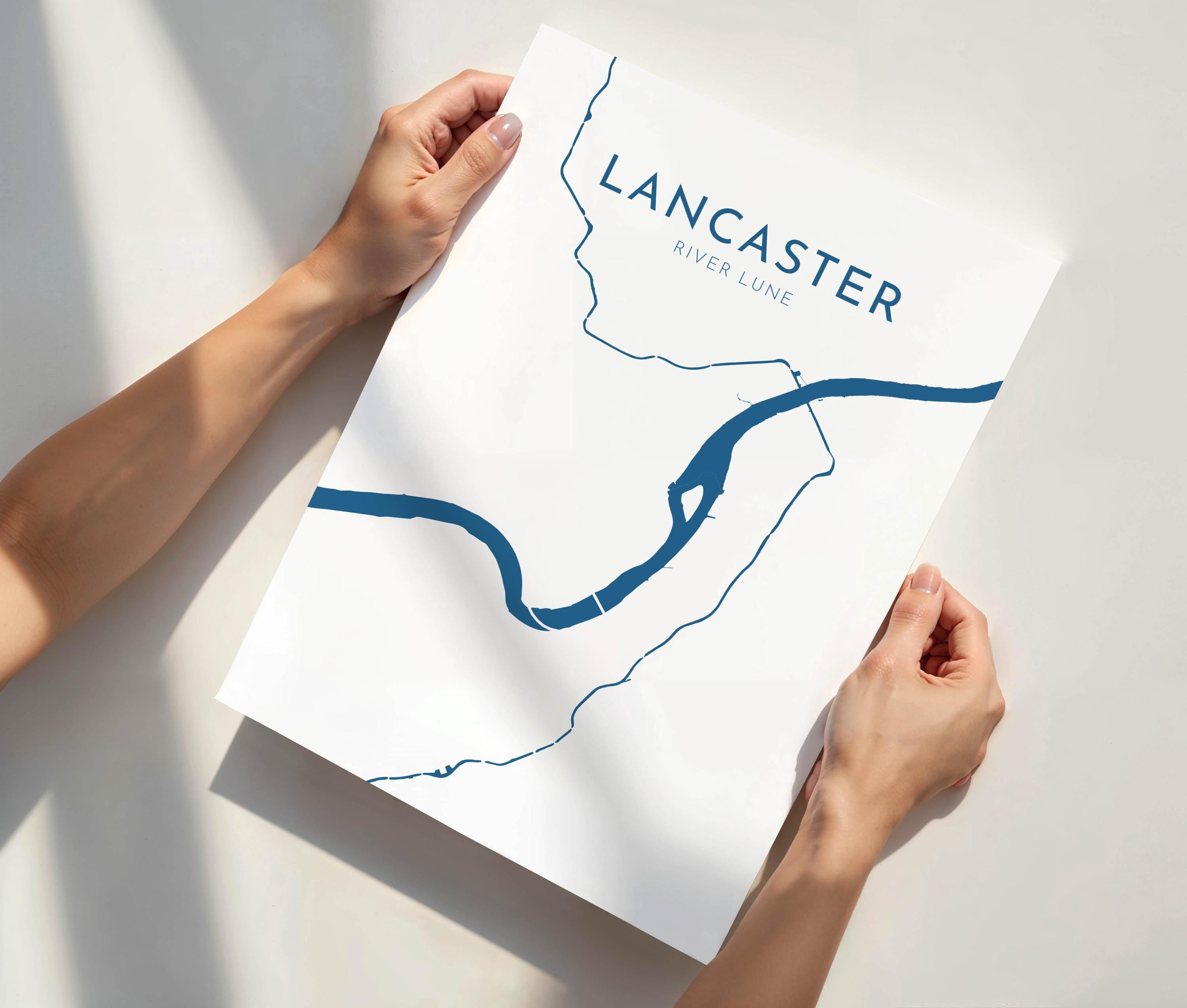 Lancaster Map Art - River Lune Map, Lancaster City Art, Lancashire Map, Lancaster Art Print, Nautical Décor, City Map Art, UK Cities