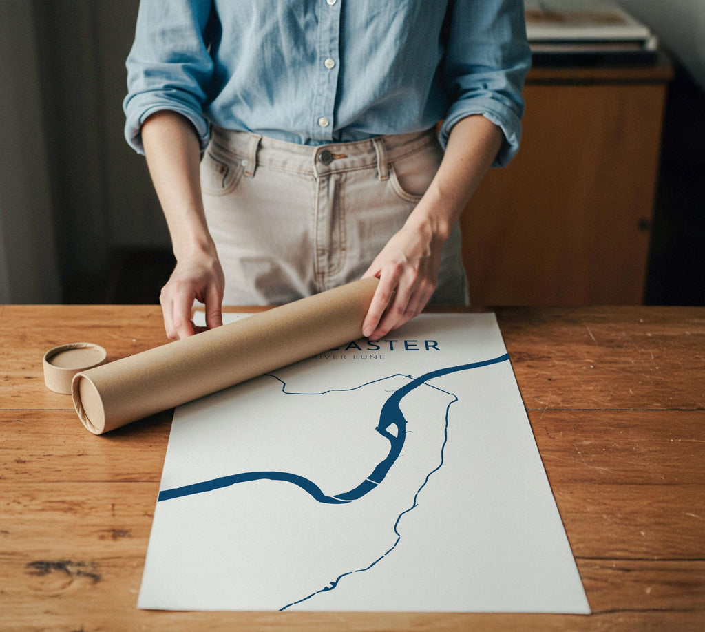 Lancaster Map Art - River Lune Map, Lancaster City Art, Lancashire Map, Lancaster Art Print, Nautical Décor, City Map Art, UK Cities