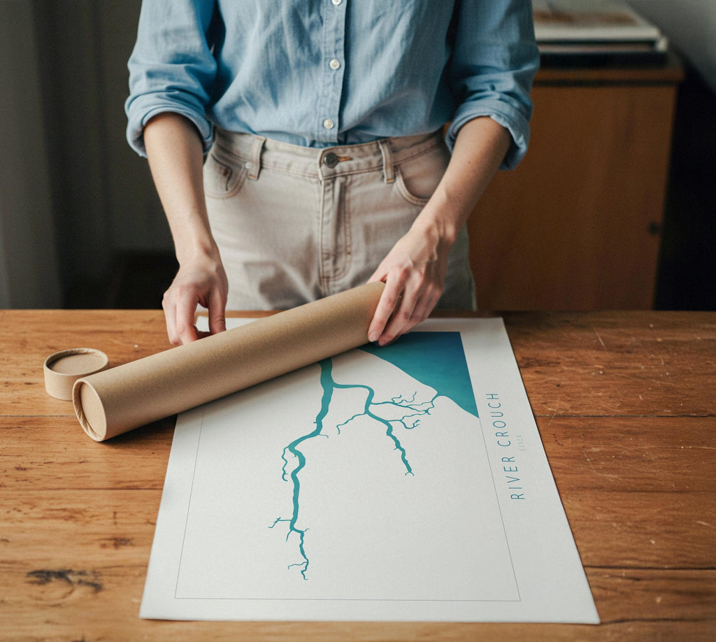 River Crouch Map Art, Essex Map Print, Map of Burnham-on-Crouch, Burnham-on-Crouch Art Poster, Essex Coastline Map, UK Rivers, Sailing Gift