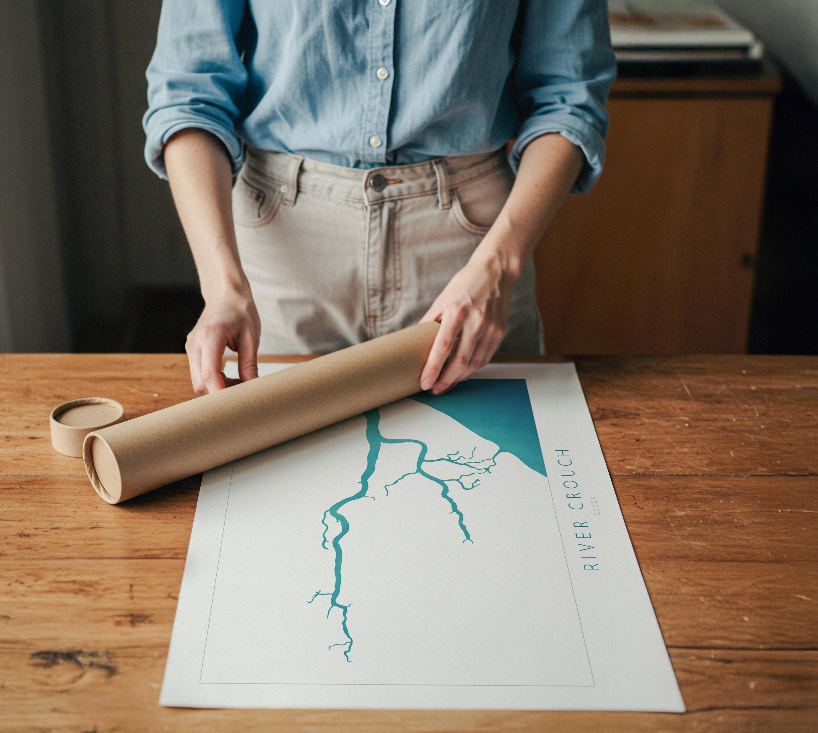 River Crouch Map Art, Essex Map Print, Map of Burnham-on-Crouch, Burnham-on-Crouch Art Poster, Essex Coastline Map, UK Rivers, Sailing Gift