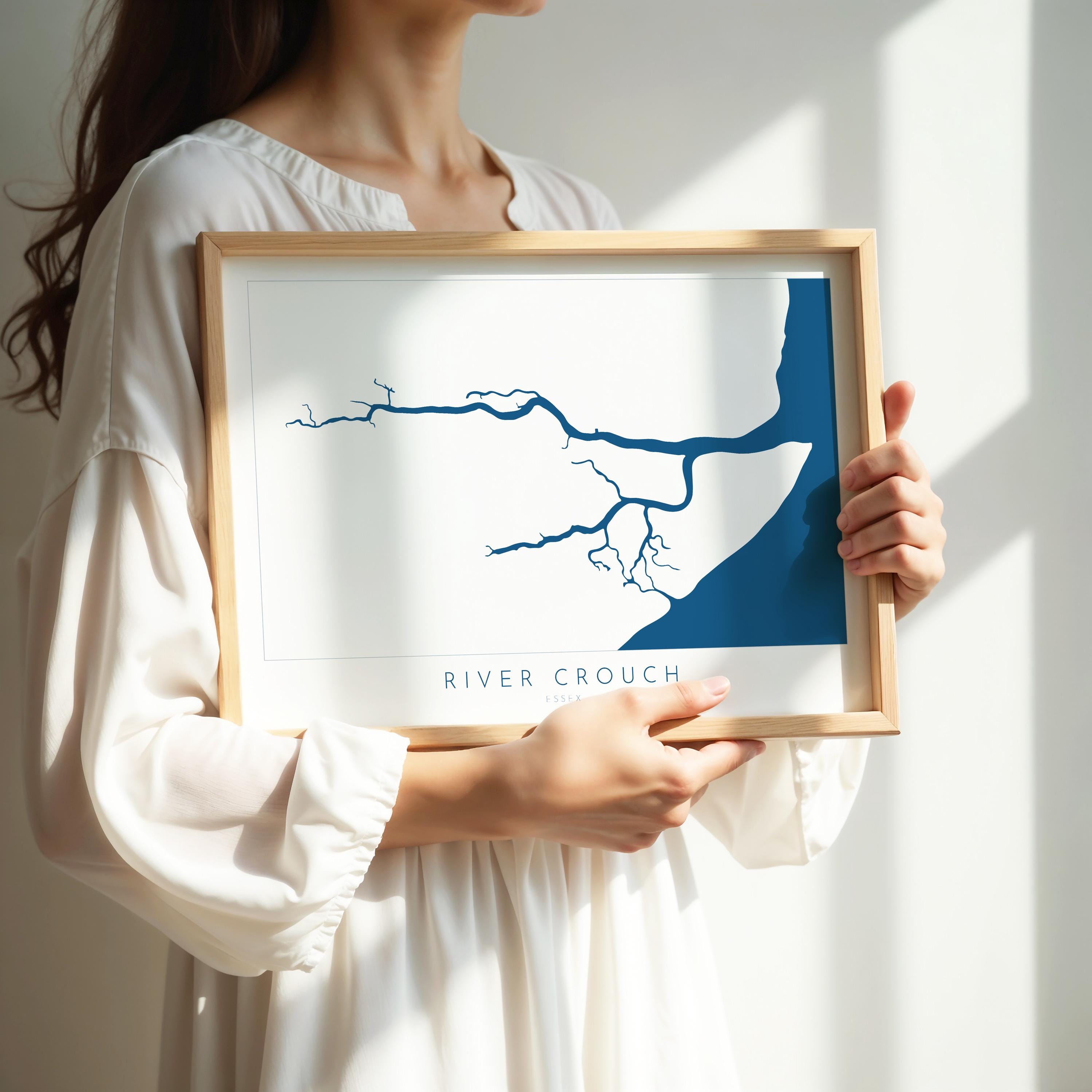River Crouch Map Art, Essex Map Print, Map of Burnham-on-Crouch, Burnham-on-Crouch Art Poster, Essex Coastline Map, UK Rivers, Sailing Gift