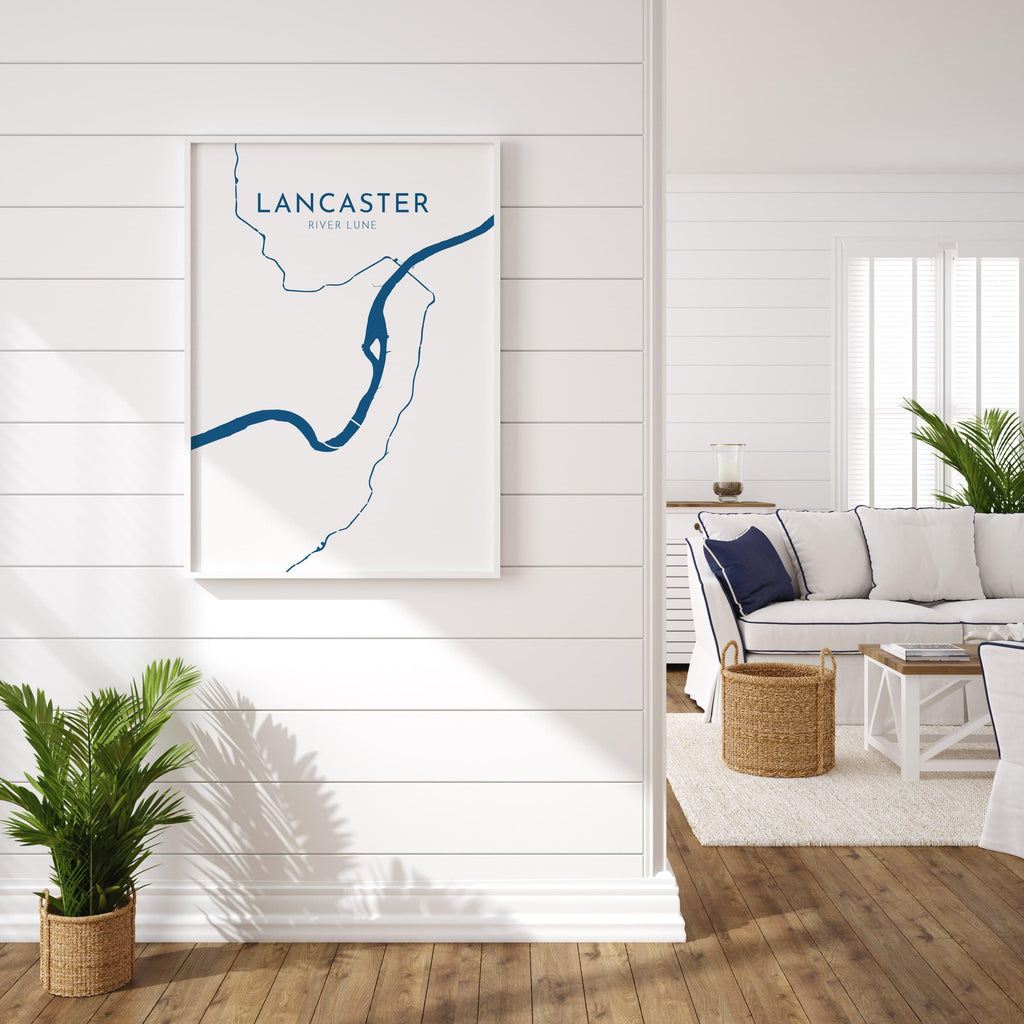 Lancaster Map Art - River Lune Map, Lancaster City Art, Lancashire Map, Lancaster Art Print, Nautical Décor, City Map Art, UK Cities