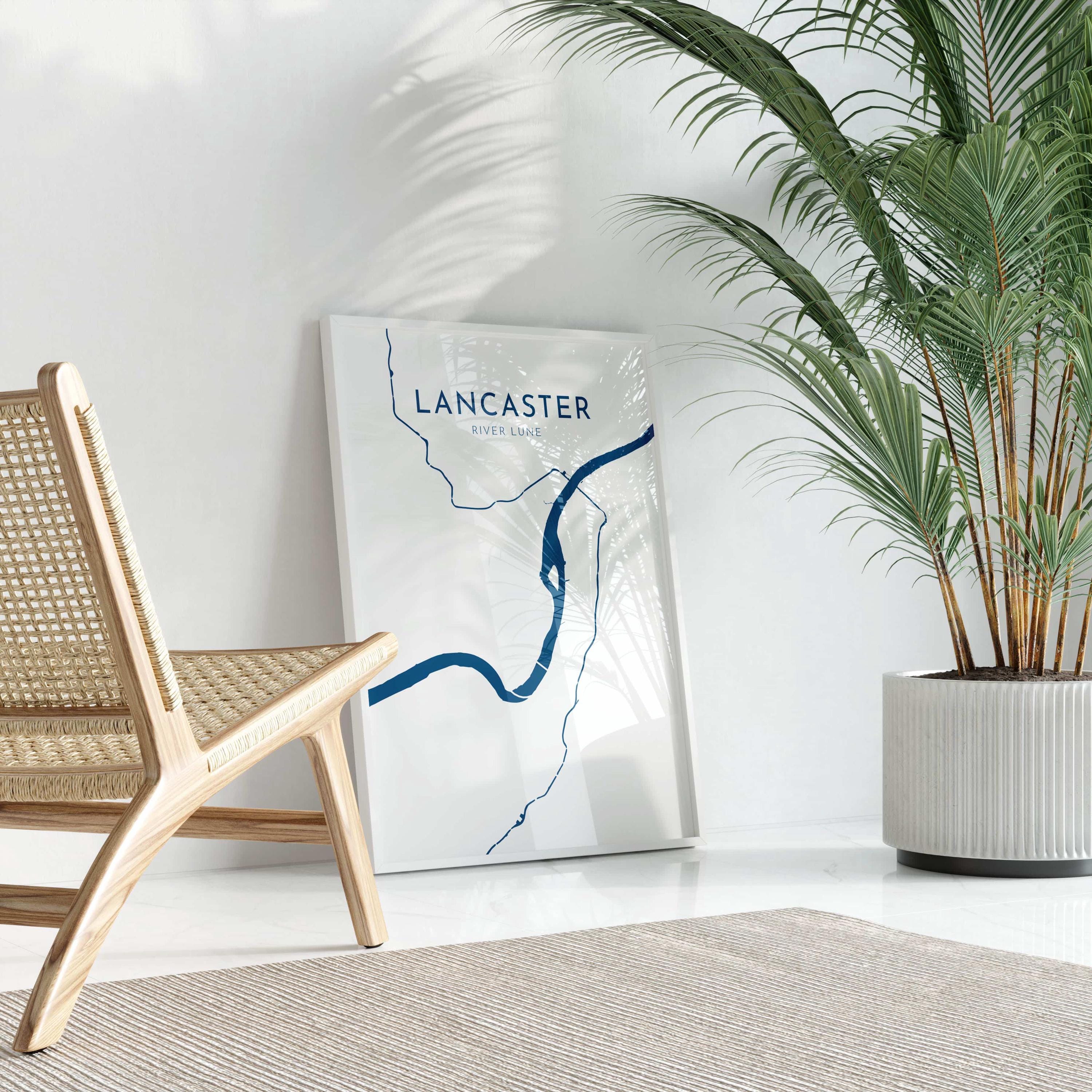 Lancaster Map Art - River Lune Map, Lancaster City Art, Lancashire Map, Lancaster Art Print, Nautical Décor, City Map Art, UK Cities