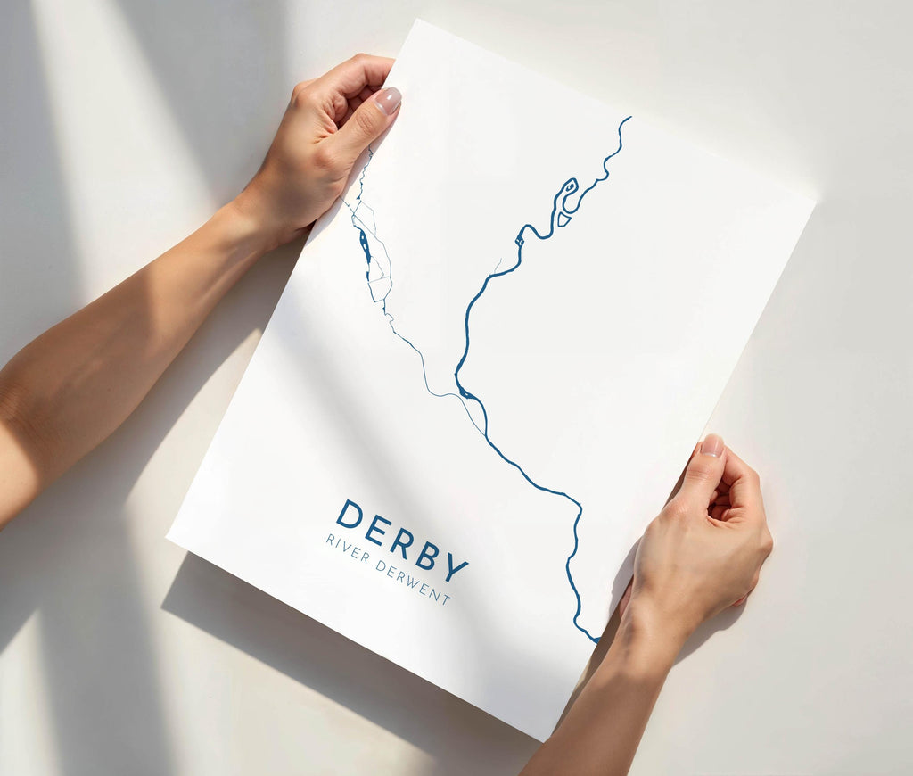 Derby Map Art - River Derwent Map, Derby City Art, Derbyshire Map, Derby UK Map, Nautical Décor, City Map Art, UK Cities