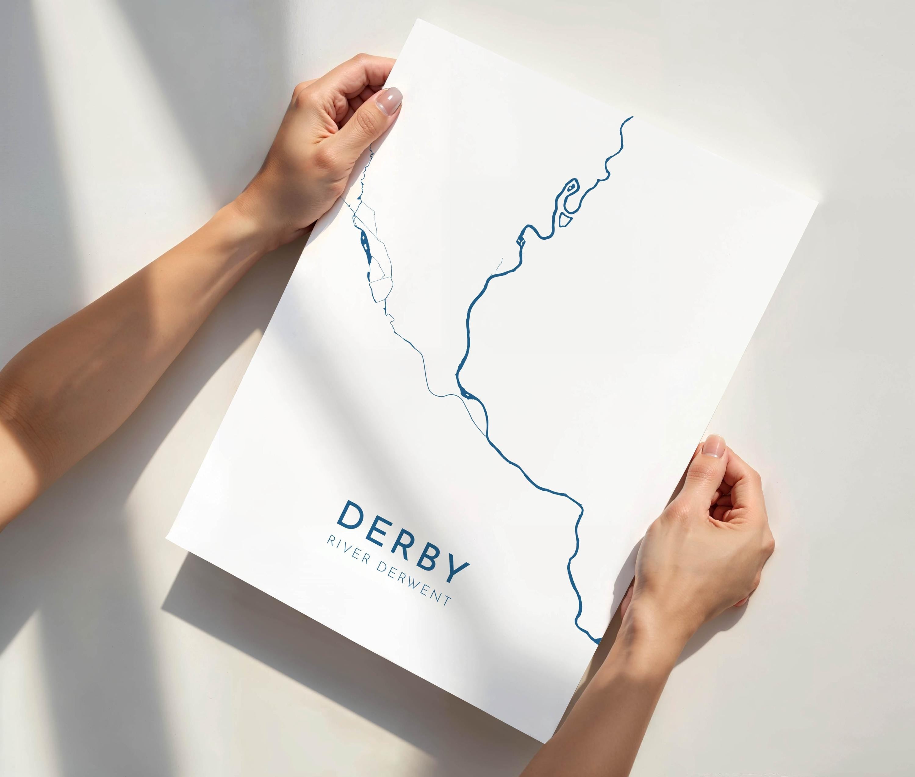 Derby Map Art - River Derwent Map, Derby City Art, Derbyshire Map, Derby UK Map, Nautical Décor, City Map Art, UK Cities