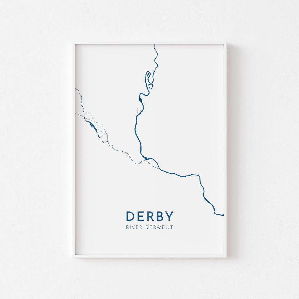 Derby Map Art - River Derwent Map, Derby City Art, Derbyshire Map, Derby UK Map, Nautical Décor, City Map Art, UK Cities