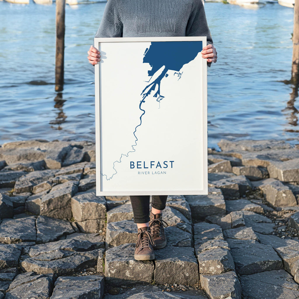 Belfast Map Art - Belfast River Lagan Map Art, Northern Ireland Wall Art, Belfast Travel Print, Ireland Map, Belfast City Map Poster