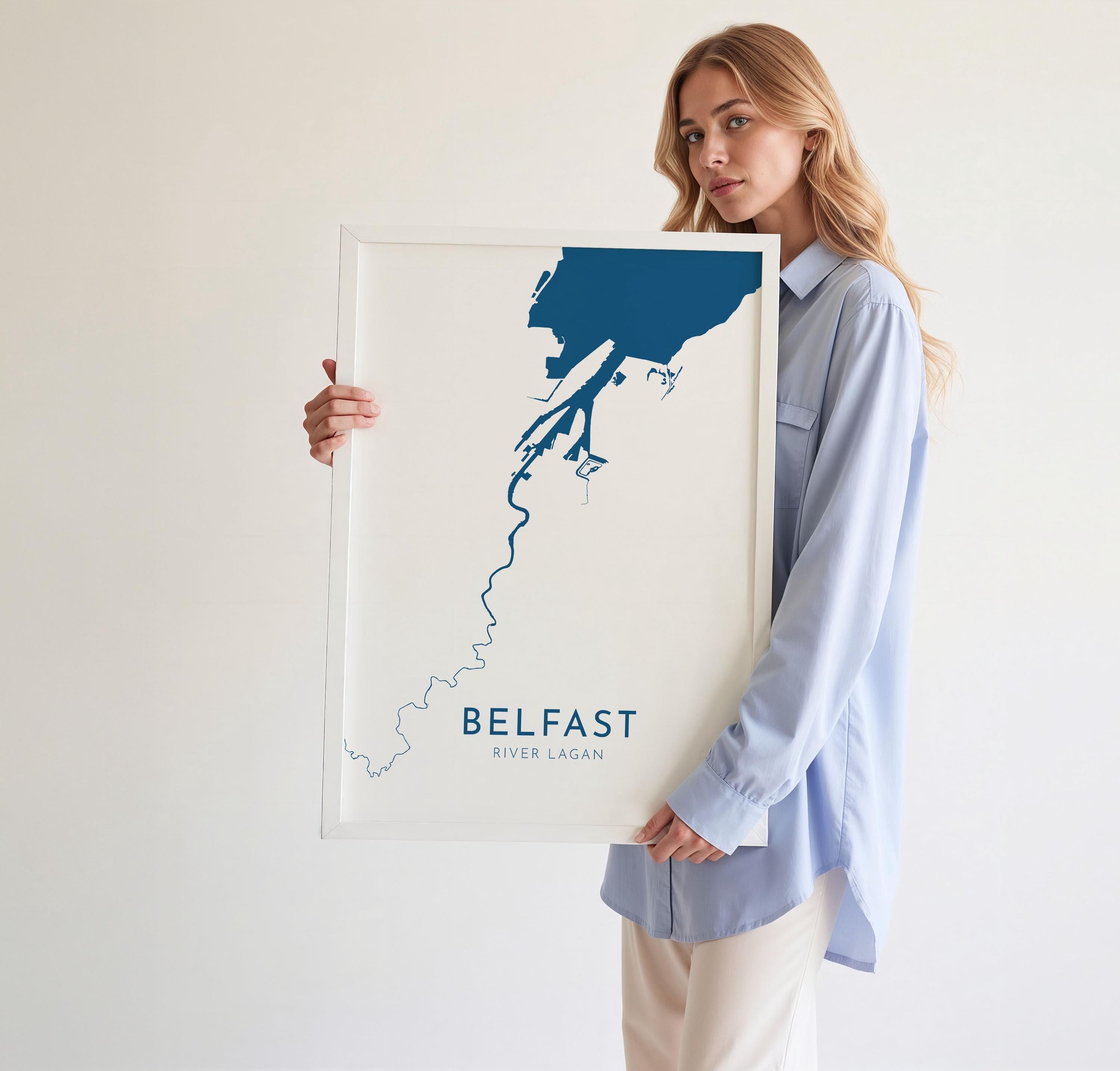 Belfast Map Art - Belfast River Lagan Map Art, Northern Ireland Wall Art, Belfast Travel Print, Ireland Map, Belfast City Map Poster