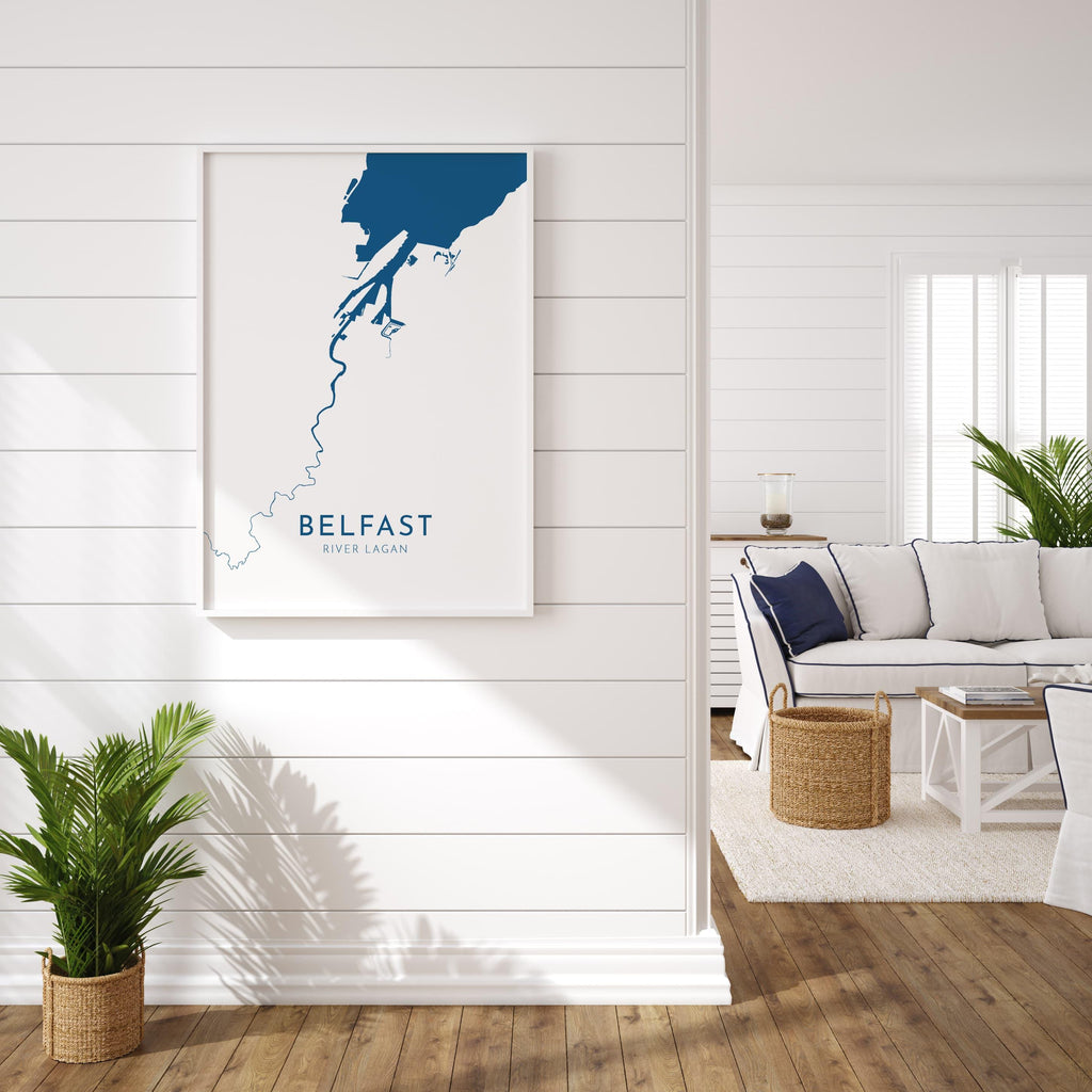 Belfast Map Art - Belfast River Lagan Map Art, Northern Ireland Wall Art, Belfast Travel Print, Ireland Map, Belfast City Map Poster
