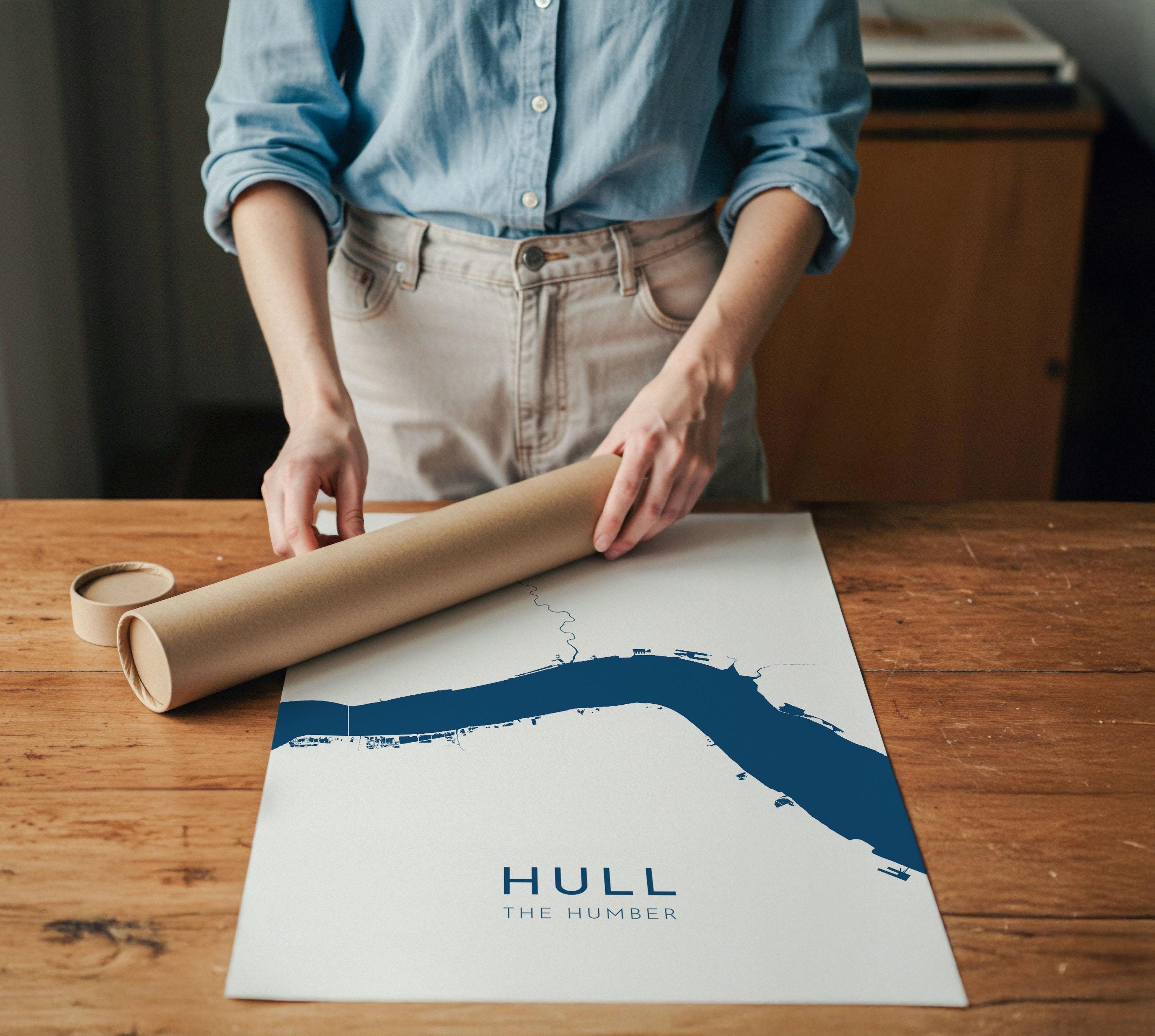 Hull Map Art - The Humber Estuary Map Art, Hull UK Map Art, Yorkshire Map, Kingston Upon Hull Travel Print, River Hull