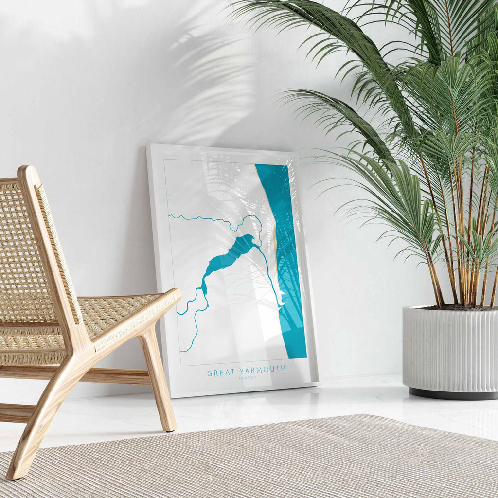 Great Yarmouth Map - Great Yarmouth Art Print, Norfolk Art, Great Yarmouth beach print, River Yare Map, UK, Norfolk Map, Breydon Water Map