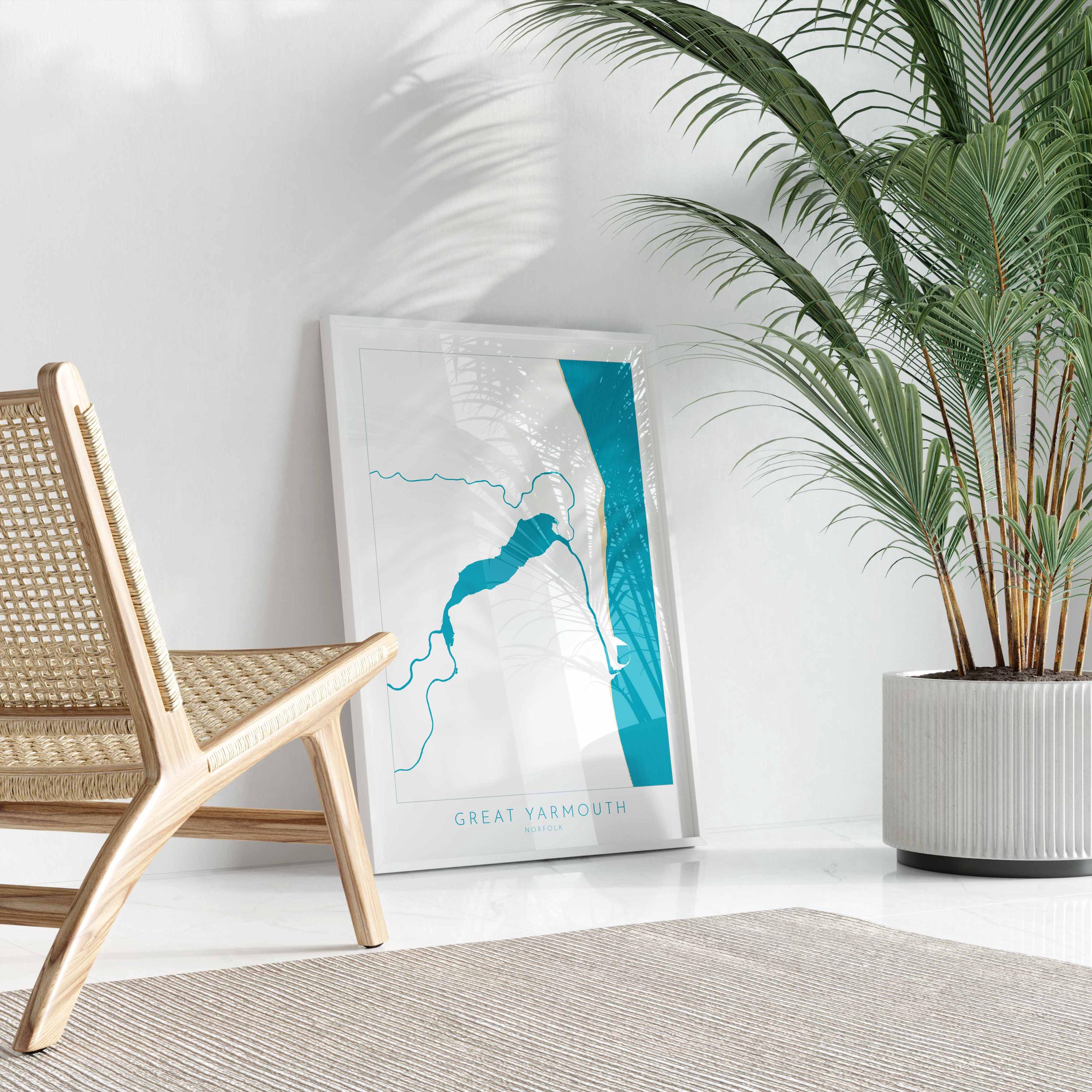 Great Yarmouth Map - Great Yarmouth Art Print, Norfolk Art, Great Yarmouth beach print, River Yare Map, UK, Norfolk Map, Breydon Water Map