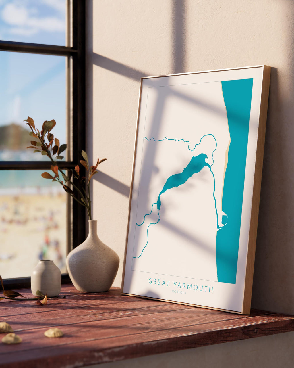 Great Yarmouth Map - Great Yarmouth Art Print, Norfolk Art, Great Yarmouth beach print, River Yare Map, UK, Norfolk Map, Breydon Water Map
