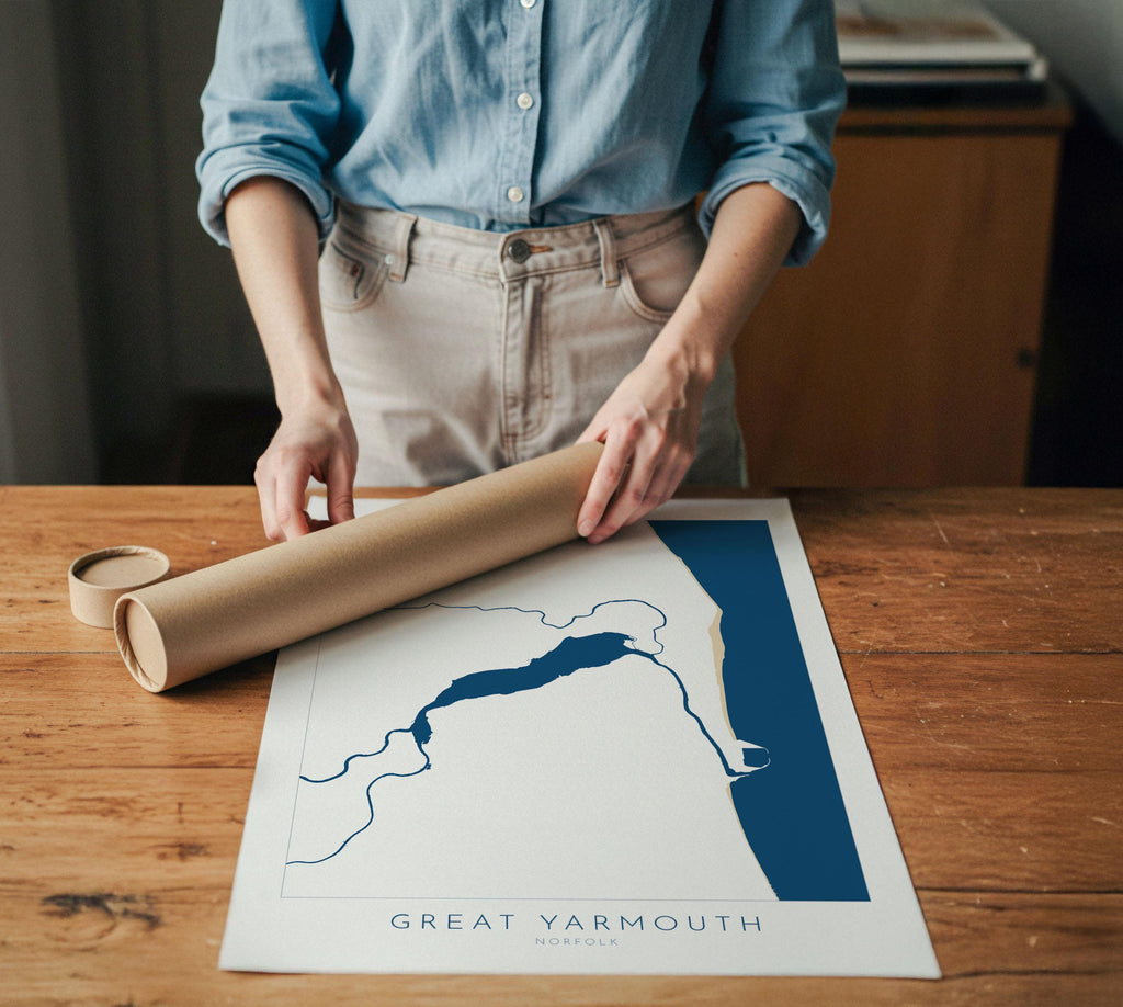 Great Yarmouth Map - Great Yarmouth Art Print, Norfolk Art, Great Yarmouth beach print, River Yare Map, UK, Norfolk Map, Breydon Water Map