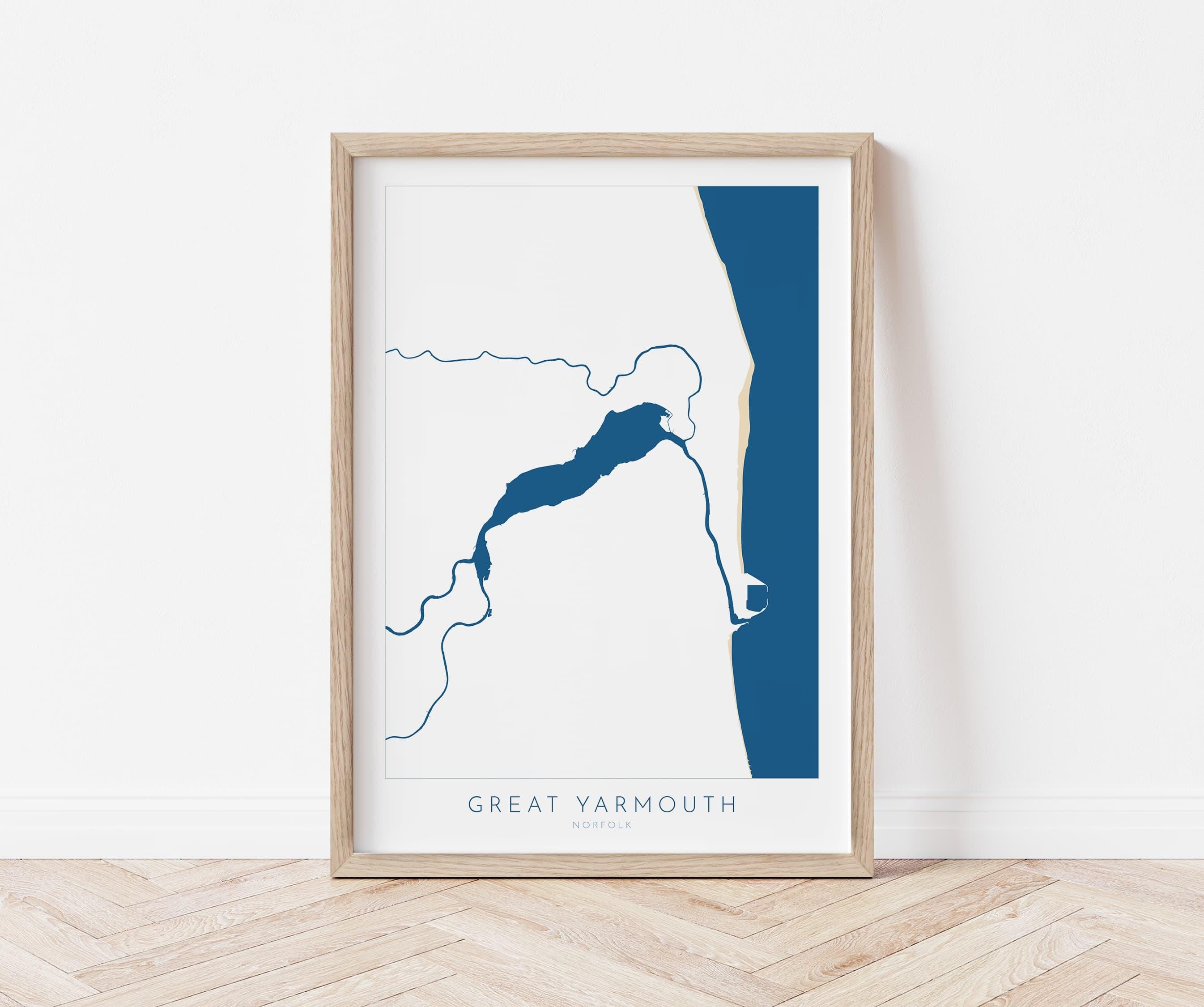 Great Yarmouth Map - Great Yarmouth Art Print, Norfolk Art, Great Yarmouth beach print, River Yare Map, UK, Norfolk Map, Breydon Water Map