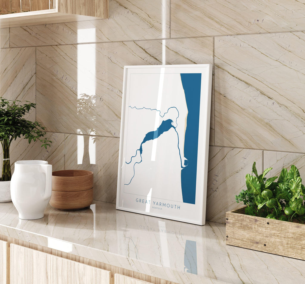 Great Yarmouth Map - Great Yarmouth Art Print, Norfolk Art, Great Yarmouth beach print, River Yare Map, UK, Norfolk Map, Breydon Water Map