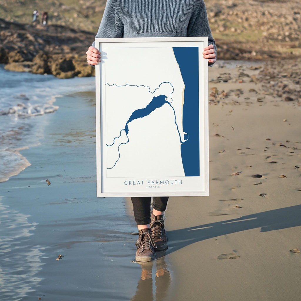 Great Yarmouth Map - Great Yarmouth Art Print, Norfolk Art, Great Yarmouth beach print, River Yare Map, UK, Norfolk Map, Breydon Water Map
