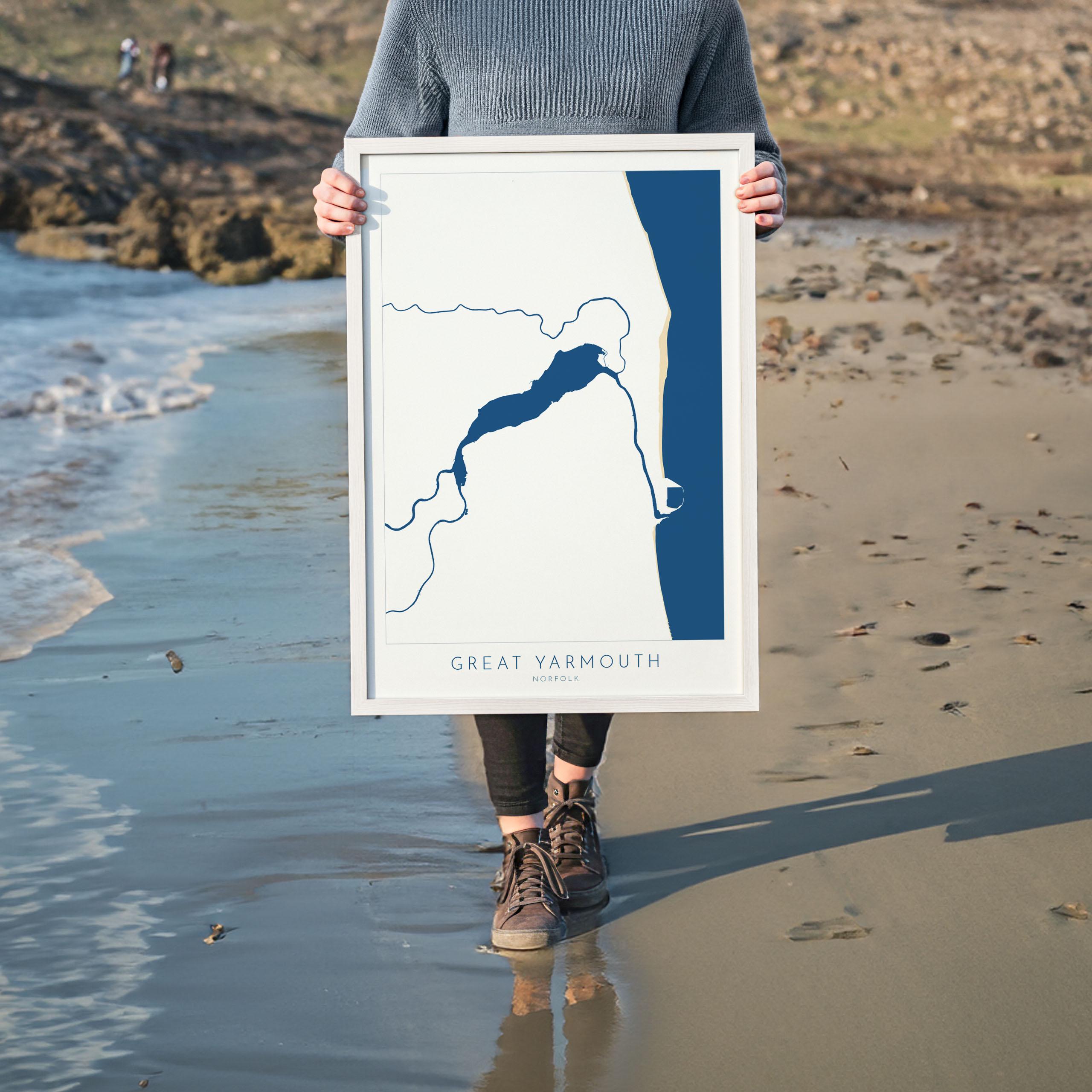 Great Yarmouth Map - Great Yarmouth Art Print, Norfolk Art, Great Yarmouth beach print, River Yare Map, UK, Norfolk Map, Breydon Water Map