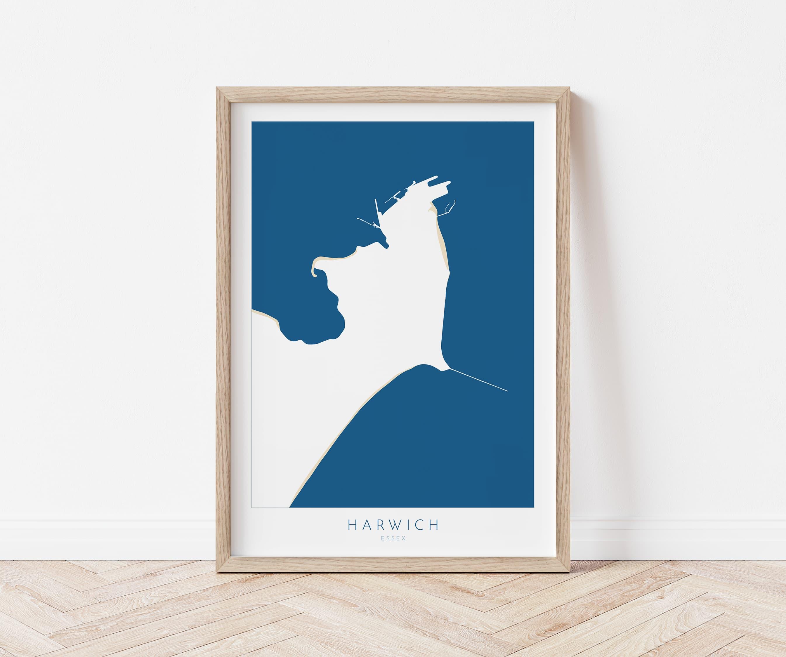 Harwich Map Art - Essex Map, Harwich Essex Art, Harwich Map, Harwich UK, Colchester Map, Essex Art