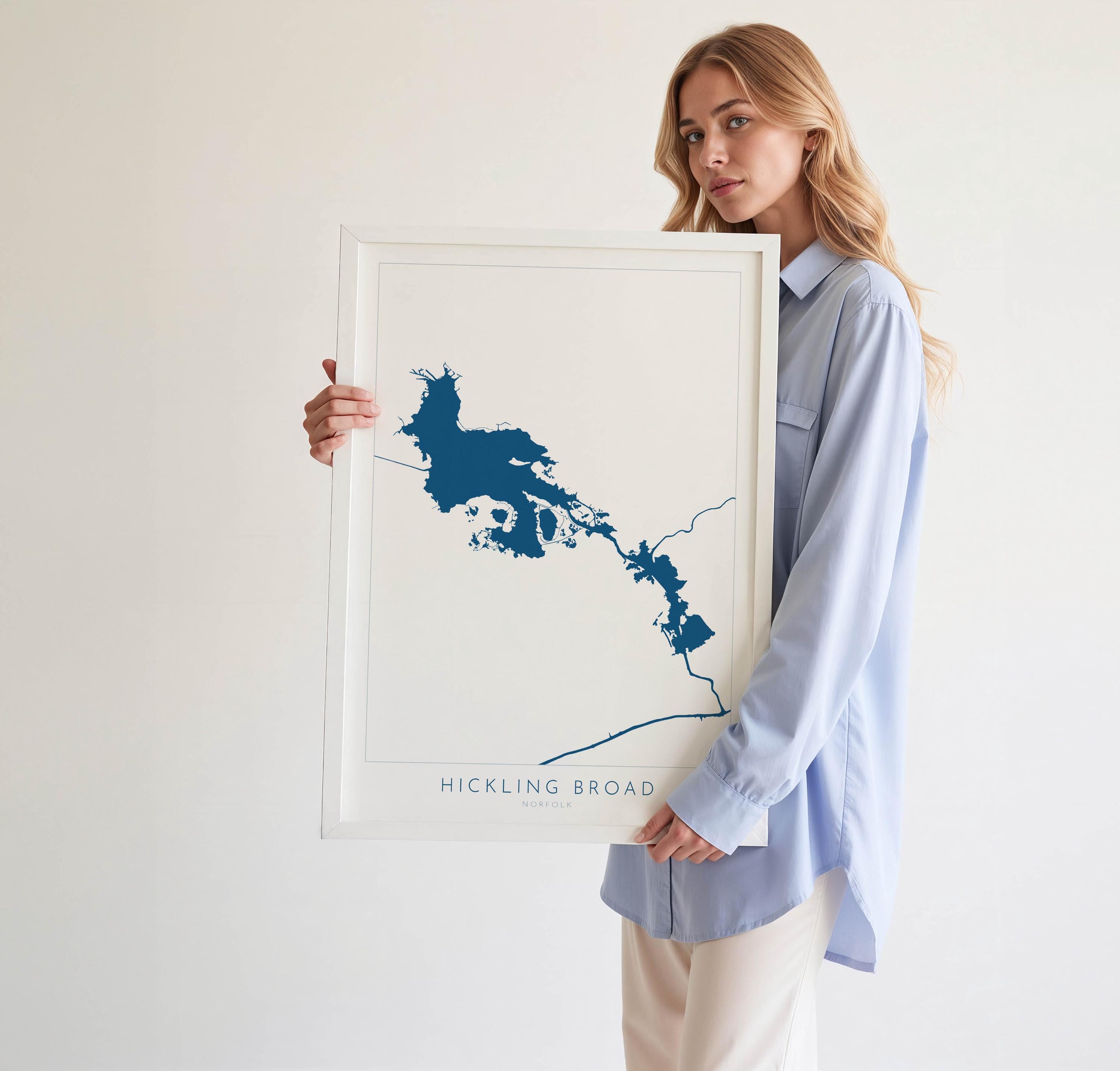 Hickling Broad Map - Norfolk Broads Map Art Print, Norfolk Art, Norfolk Broads, Norfolk Map, Hickling Heath Map