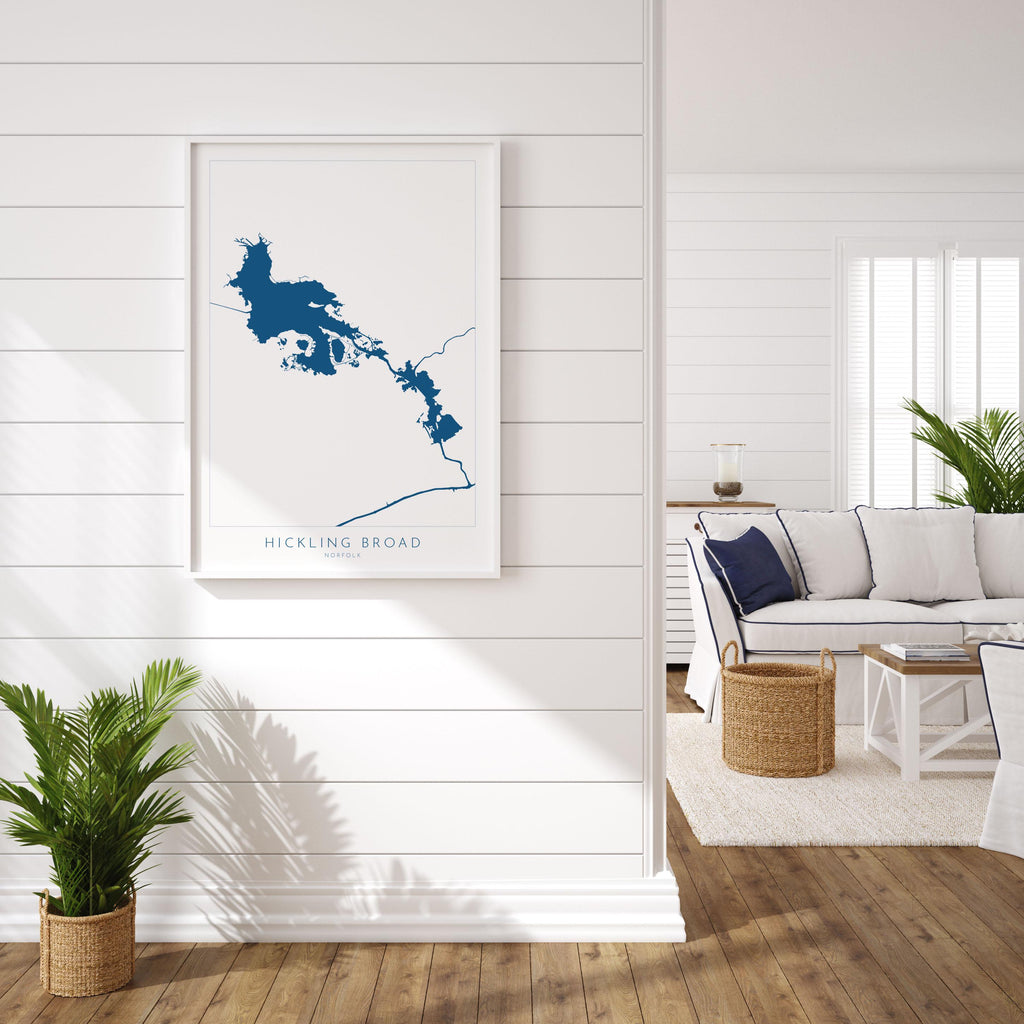 Hickling Broad Map - Norfolk Broads Map Art Print, Norfolk Art, Norfolk Broads, Norfolk Map, Hickling Heath Map