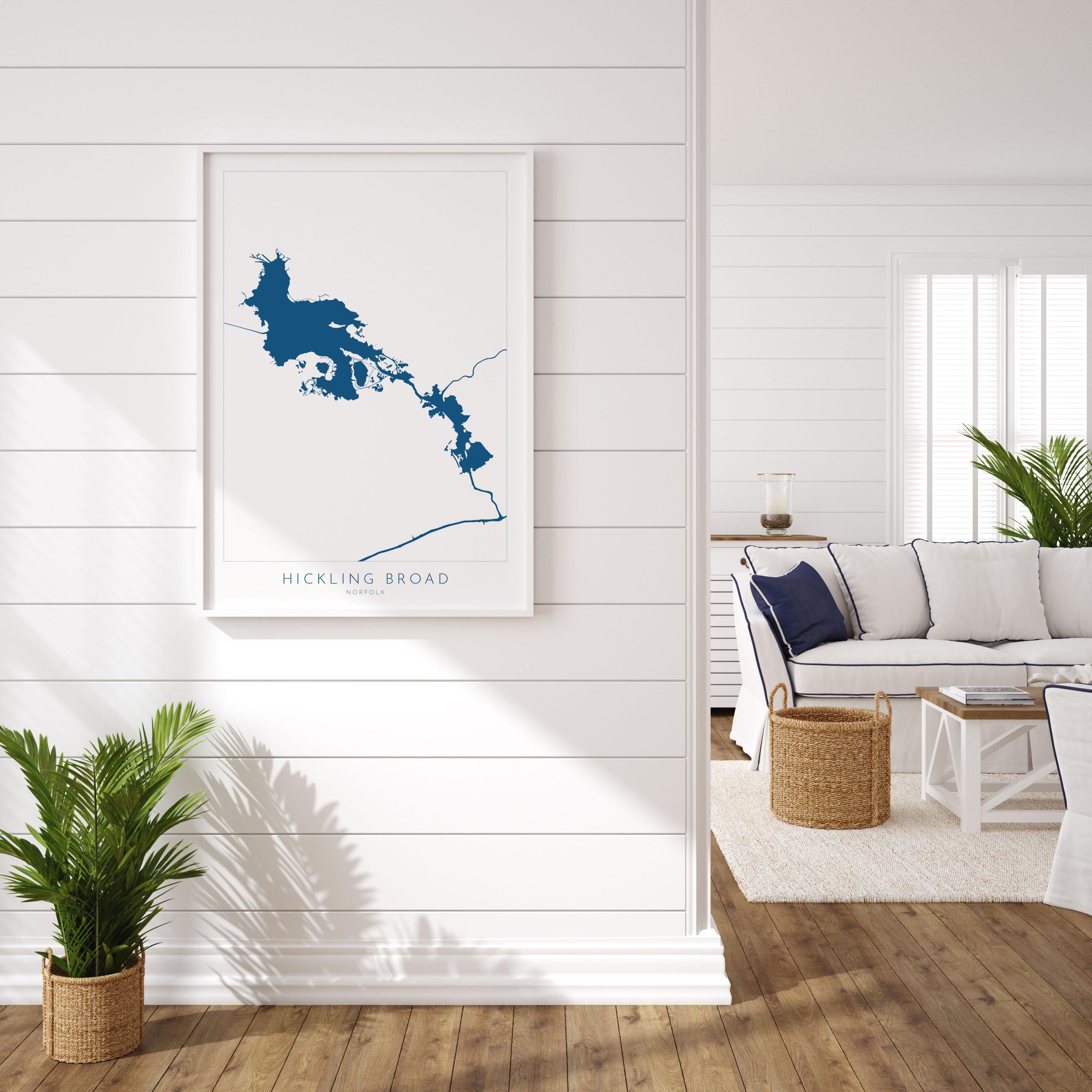 Hickling Broad Map - Norfolk Broads Map Art Print, Norfolk Art, Norfolk Broads, Norfolk Map, Hickling Heath Map