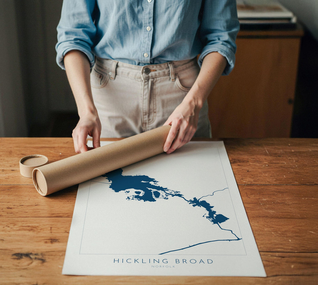 Hickling Broad Map - Norfolk Broads Map Art Print, Norfolk Art, Norfolk Broads, Norfolk Map, Hickling Heath Map