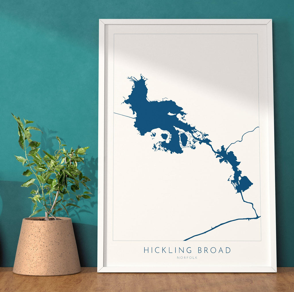 Hickling Broad Map - Norfolk Broads Map Art Print, Norfolk Art, Norfolk Broads, Norfolk Map, Hickling Heath Map