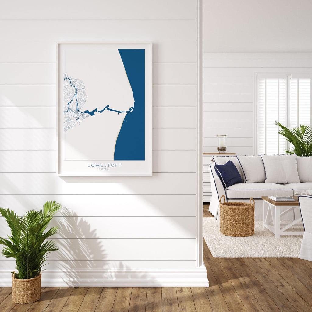 Lowestoft Map - Lowestoft Suffolk Art, Lowestoft UK, Lowestoft Beach, Suffolk Map, Oulton Broad Map Art, River Waveney