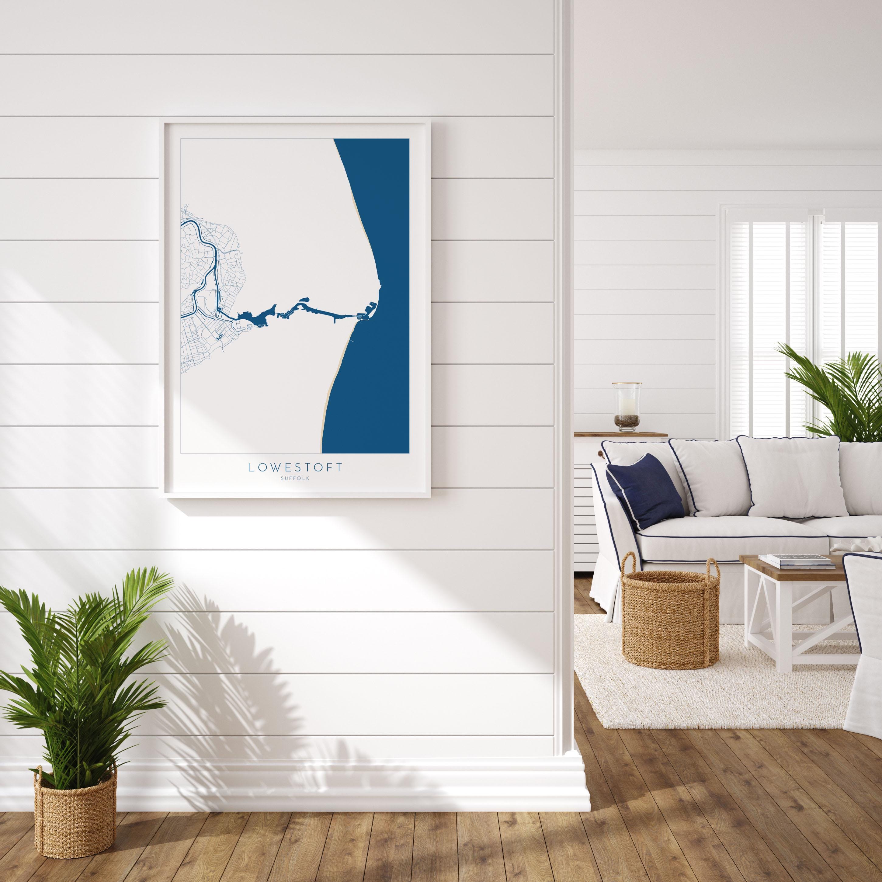 Lowestoft Map - Lowestoft Suffolk Art, Lowestoft UK, Lowestoft Beach, Suffolk Map, Oulton Broad Map Art, River Waveney