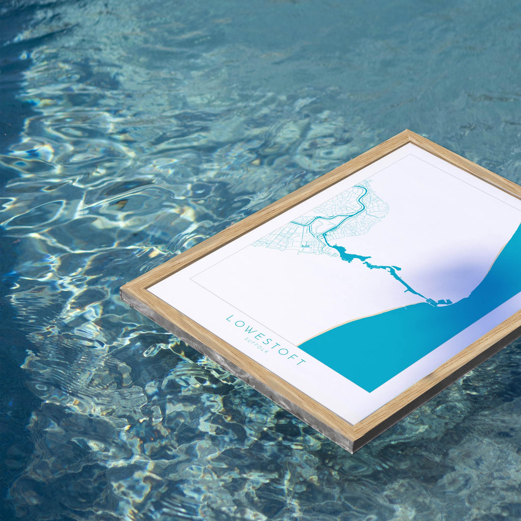 Lowestoft Map - Lowestoft Suffolk Art, Lowestoft UK, Lowestoft Beach, Suffolk Map, Oulton Broad Map Art, River Waveney