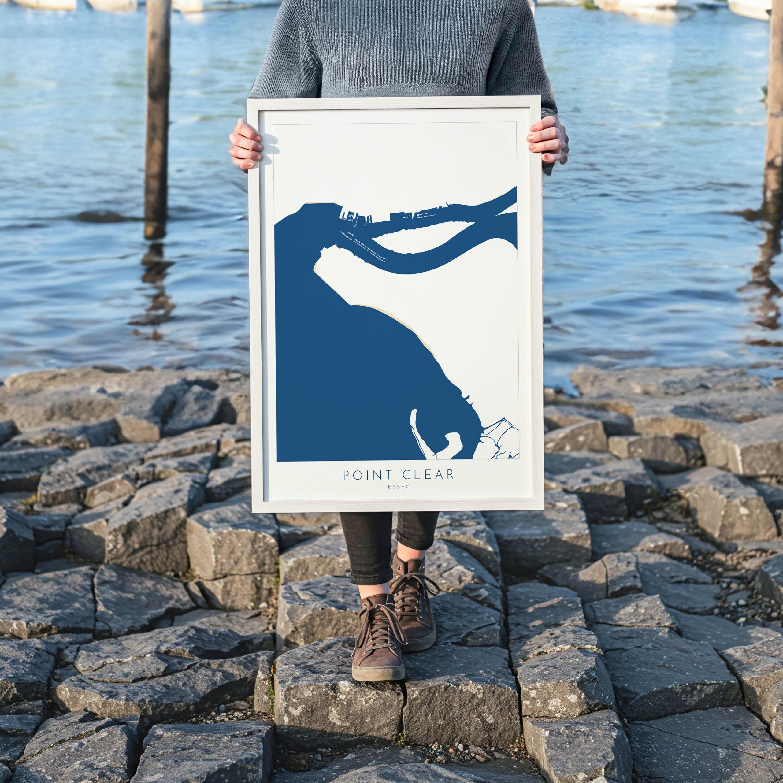 Point Clear Map Art - Essex Map, Point Clear Essex Art, Brightlingsea Map, Clacton-on-Sea UK, Colchester Map, Essex Art