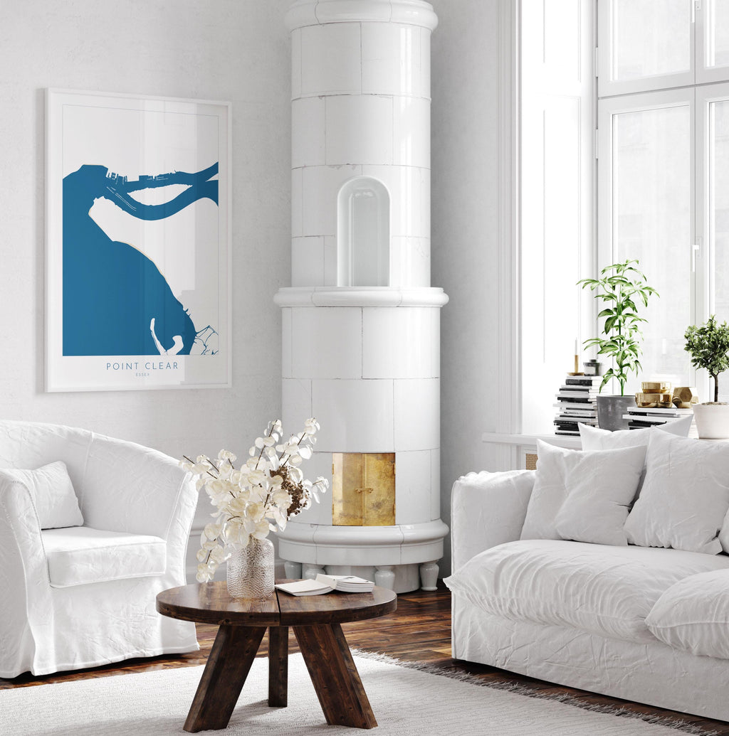 Point Clear Map Art - Essex Map, Point Clear Essex Art, Brightlingsea Map, Clacton-on-Sea UK, Colchester Map, Essex Art