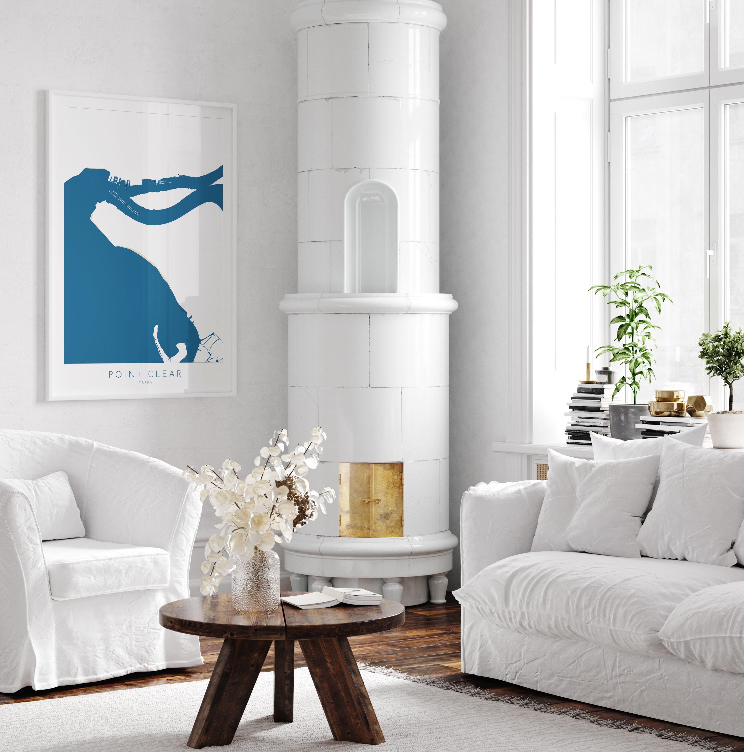 Point Clear Map Art - Essex Map, Point Clear Essex Art, Brightlingsea Map, Clacton-on-Sea UK, Colchester Map, Essex Art