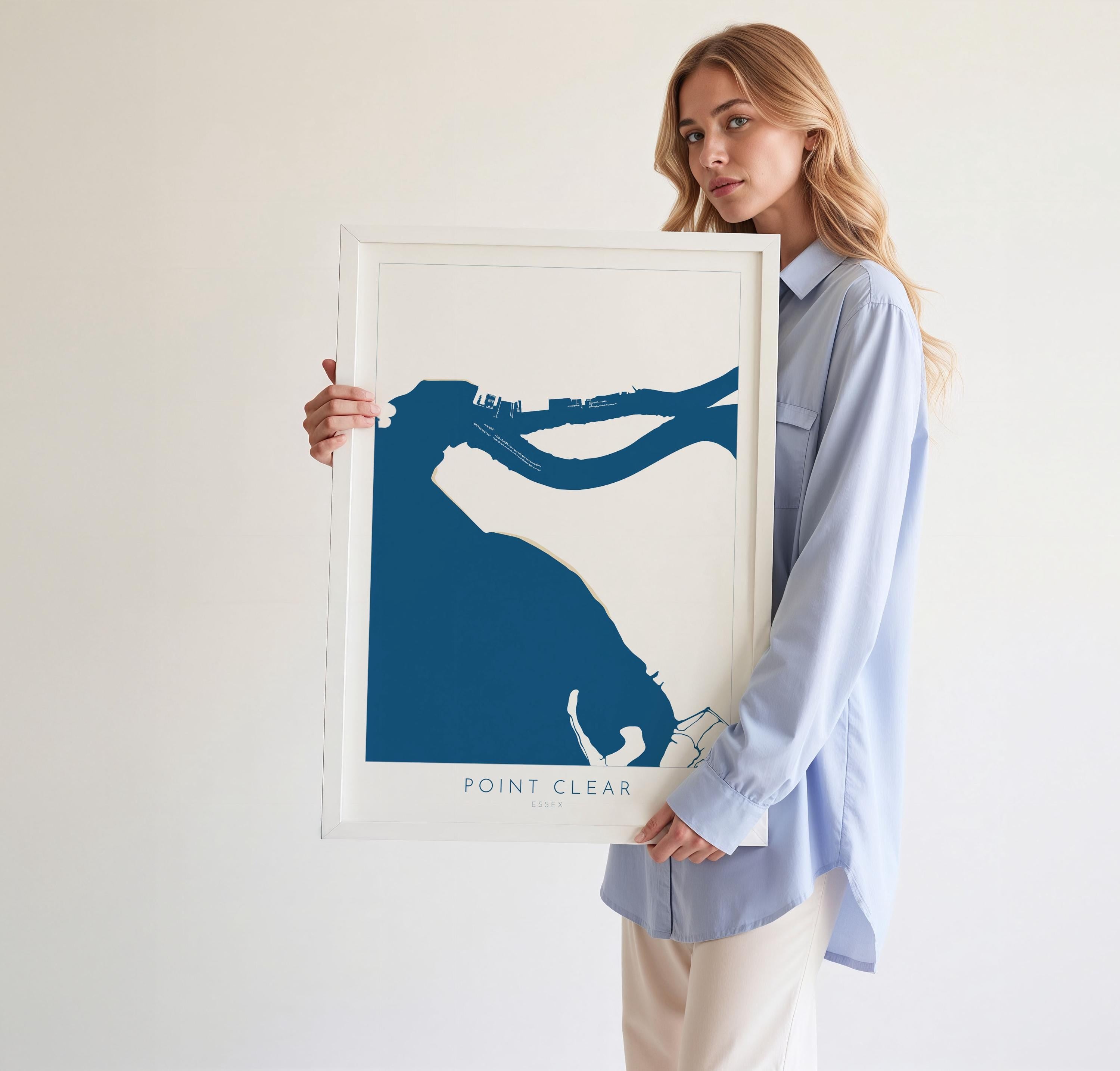 Point Clear Map Art - Essex Map, Point Clear Essex Art, Brightlingsea Map, Clacton-on-Sea UK, Colchester Map, Essex Art