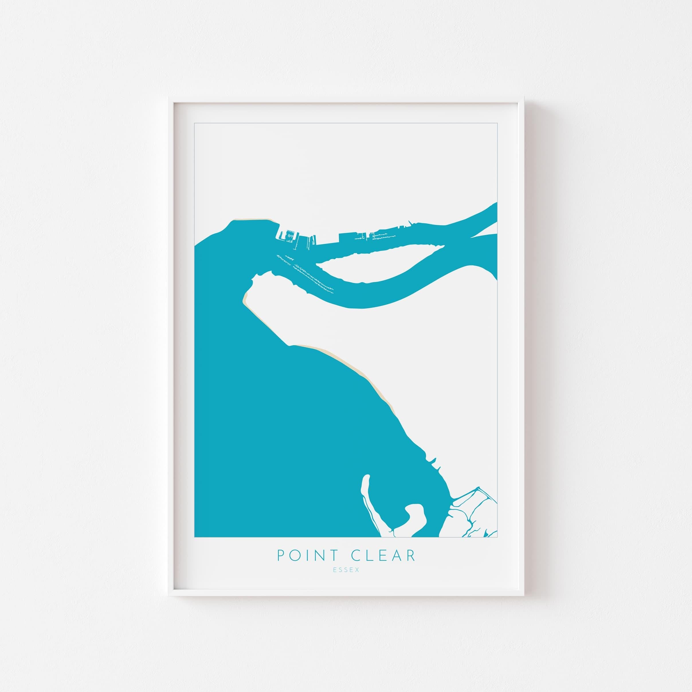 Point Clear Map Art - Essex Map, Point Clear Essex Art, Brightlingsea Map, Clacton-on-Sea UK, Colchester Map, Essex Art