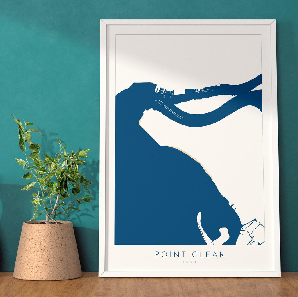 Point Clear Map Art - Essex Map, Point Clear Essex Art, Brightlingsea Map, Clacton-on-Sea UK, Colchester Map, Essex Art