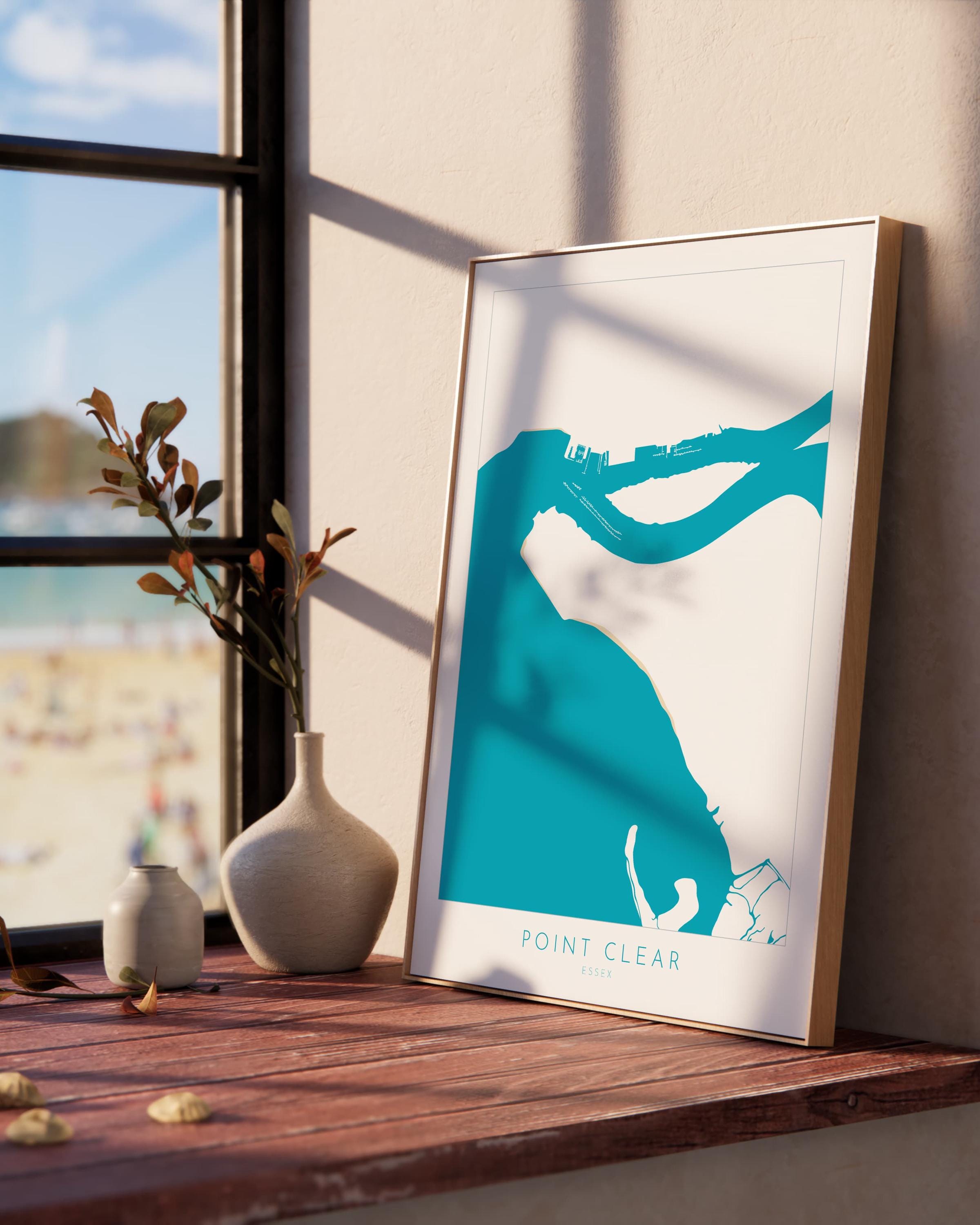 Point Clear Map Art - Essex Map, Point Clear Essex Art, Brightlingsea Map, Clacton-on-Sea UK, Colchester Map, Essex Art